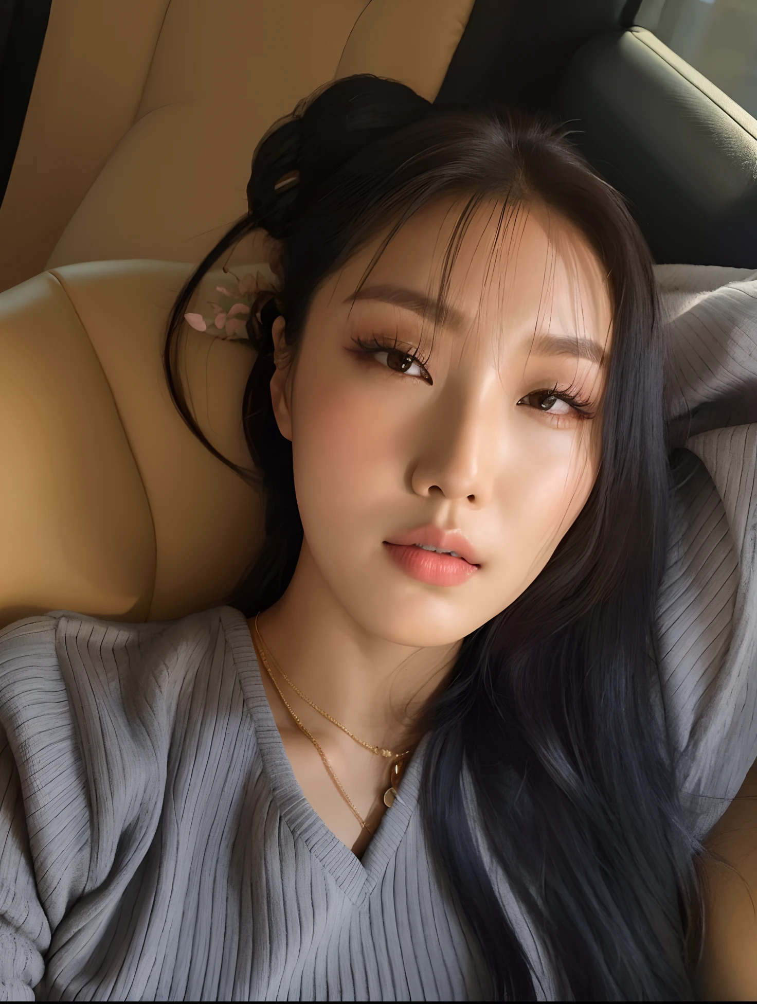 A closeup of a woman lying on a sofa with her head resting on her arm, Hwasa , Mulher sul-coreana bonita, Hwasa , Hwasa , Hwasa Mamamoo, Hwasa Mamamoo •, linda mulher coreana jovem, Hwasa, menina coreana, young cute wan asian face, Mamamoo Hwasa, Asian face, Hwasa Mamamoo, Beautiful Asian girl