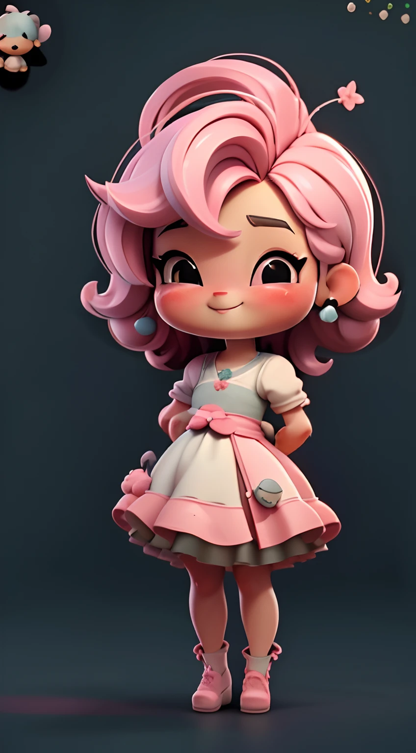 , (master part:1.3), ((Melhor_qualidade)), (absurdos), (((Anime chibi mini fofo bonito 3D renderiSado))), retrato, simples_Background Story, melancia_Background Story, Anime chibi mini fofo bonito 3D renderizado, sentado em um prato, cabelo rosa longo com boop 、Use um longo vestido rendado com babados pretos , sorridente, So it's cheap Fada pink.