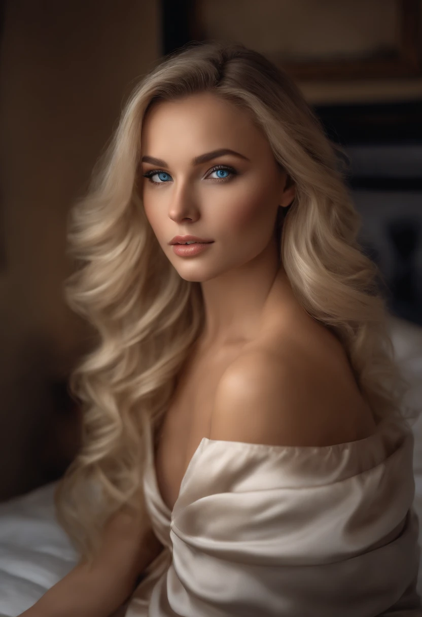 arafed woman fully , sexy girl with blue eyes, realistic, meticulously detailed, portrait sophie mudd, blonde hair and large eyes, selfie of a young woman, bedroom eyes, violet myers, without makeup, natural makeup, looking directly at the camera, face with artgram, subtle makeup, stunning full body shot in the mirror, in bedroom, large size bust