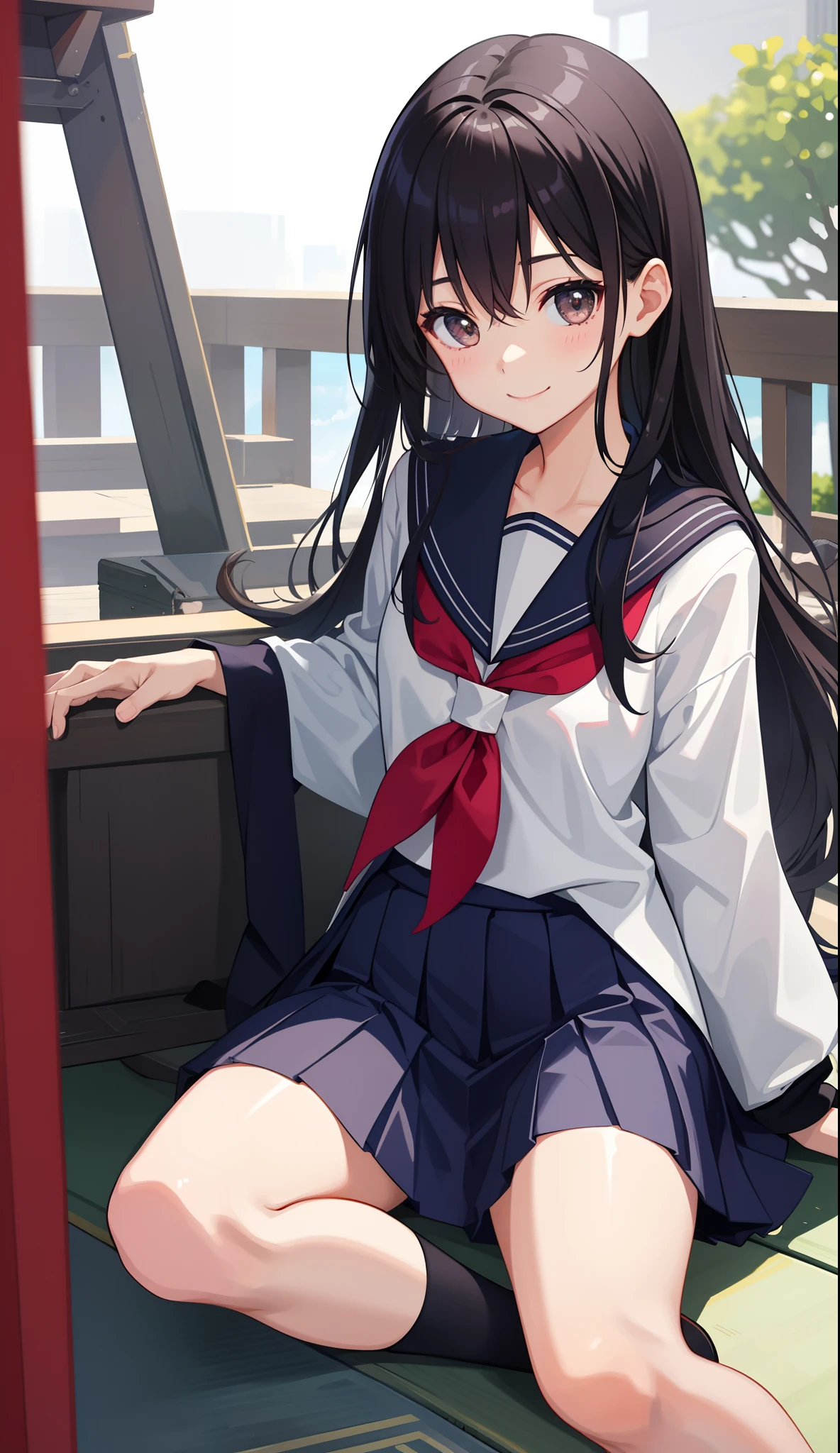 1girl in、AS-Adult、A smile、Japanese、highschool、校服、serafuku、