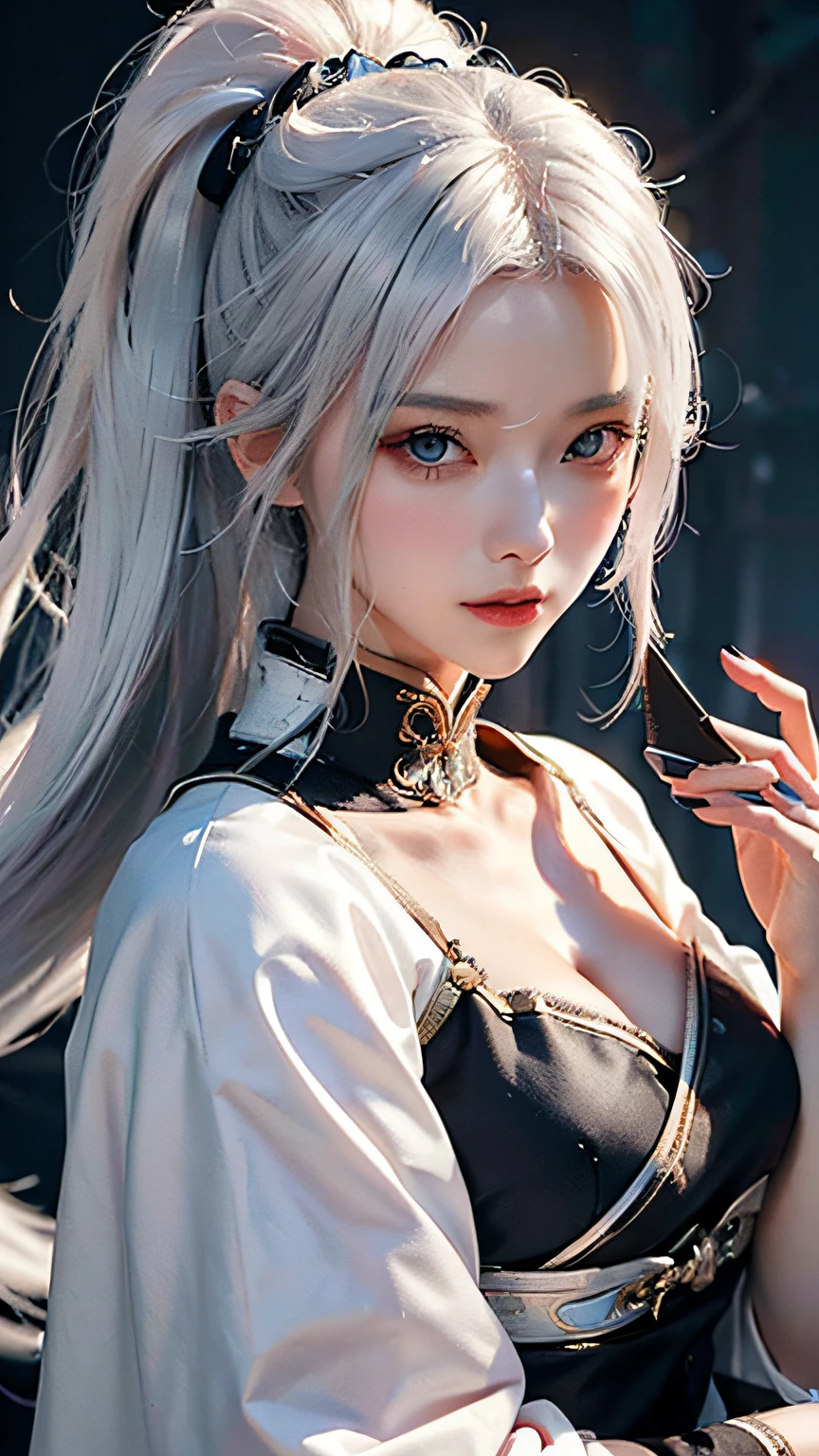 ((Best Quality, 8K, masutepiece:1.3)), 1girl in, Slim Abs Beauty:1.3, (casual hairstyle, Big breasts without leakage: 1.2), Dress: 1.1, Super fine face, Delicate eyes, Double eyelids, Shyness, Dynamic Pose, Smile, Anime girl with black hair and blue eyes holding fan, White Hair God, The feminization of the key art of Xart Krenz, onmyoji detailed art, portrait onmyoji, Detailed Digital Anime Art, best anime 4k konachan wallpaper, anime goddess, high detail official artwork, detailed anime art, Portrait of a female anime hero, Onmyoji