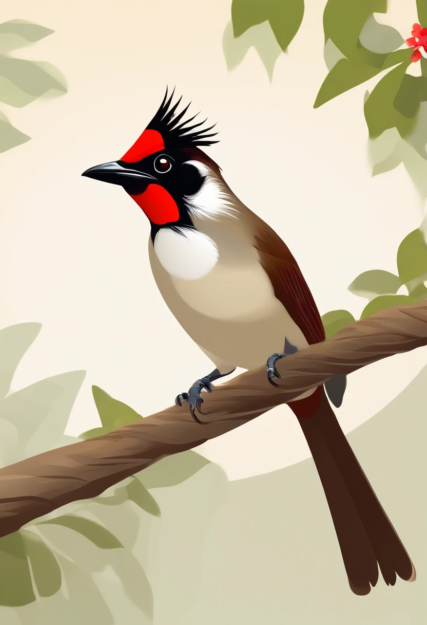 Flat vector graphic,Red-whiskered Bulbul, cute