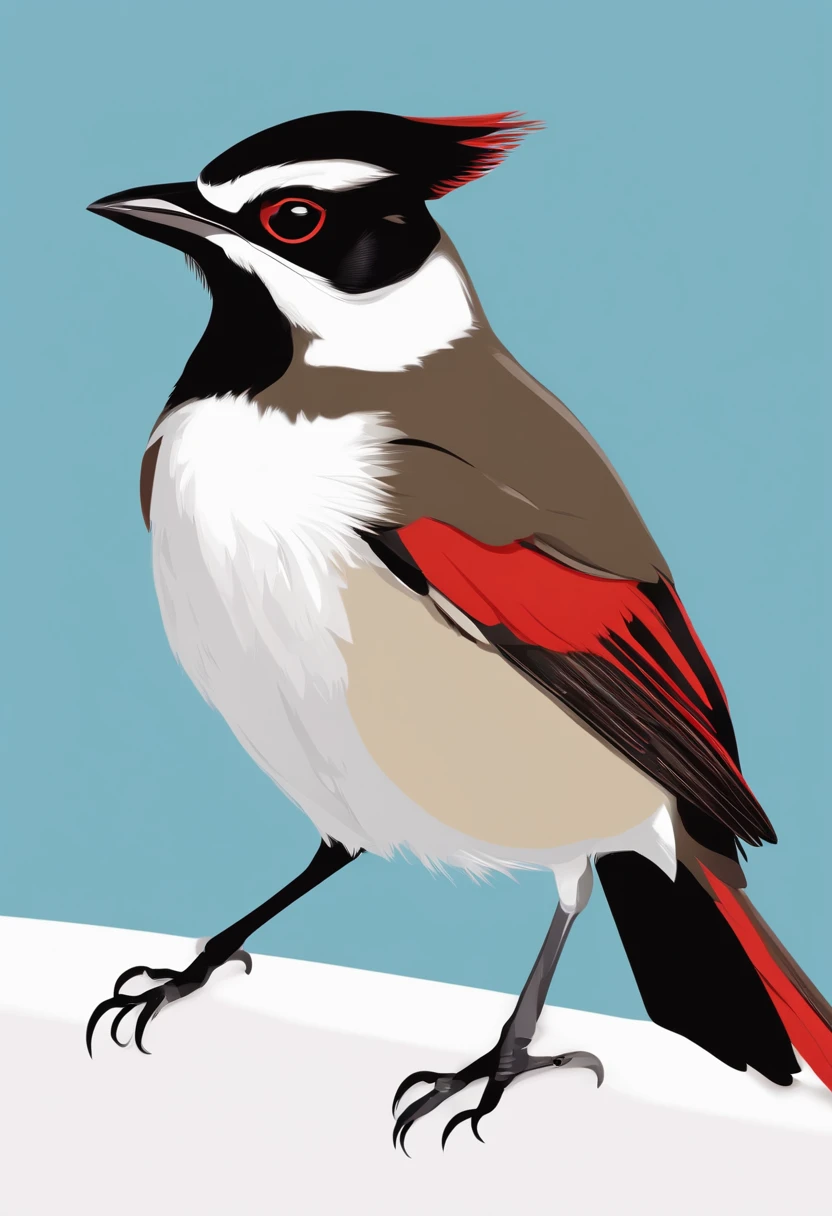 Flat vector graphic,Red-whiskered Bulbul, cute