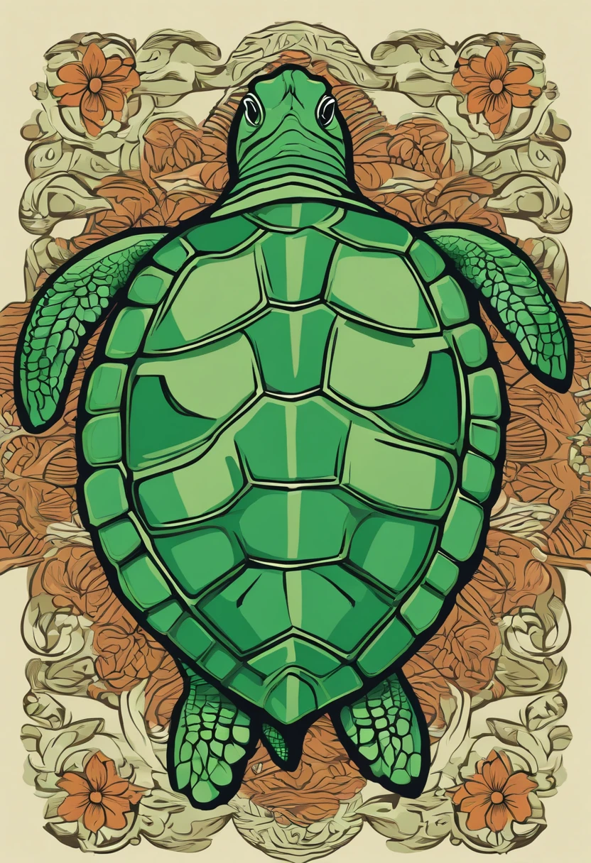 Flat vector graphic,Green sea turtle, cute
