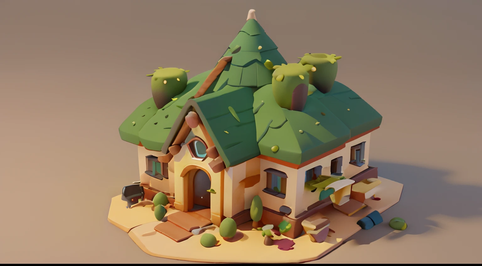 Game architectural design, Cartoony,Cactus House,The cactus matches the architecture,casual game style, Cactus architecture,C4D,closeup cleavage,tmasterpiece,super detailing,best qualtiy