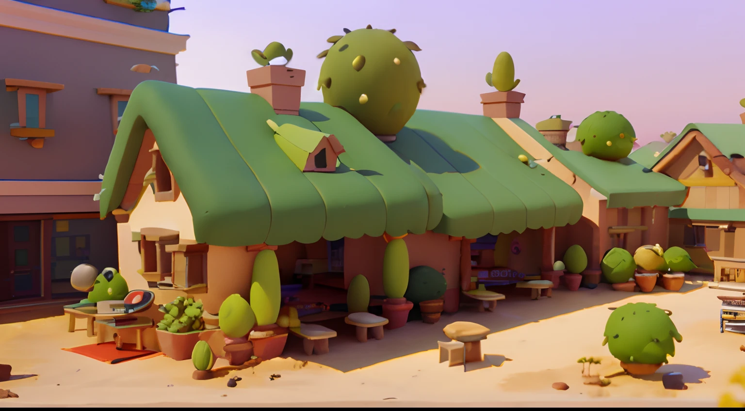 Game architectural design, Cartoony,Cactus House,The cactus matches the architecture,casual game style, Cactus architecture,C4D,closeup cleavage,tmasterpiece,super detailing,best qualtiy