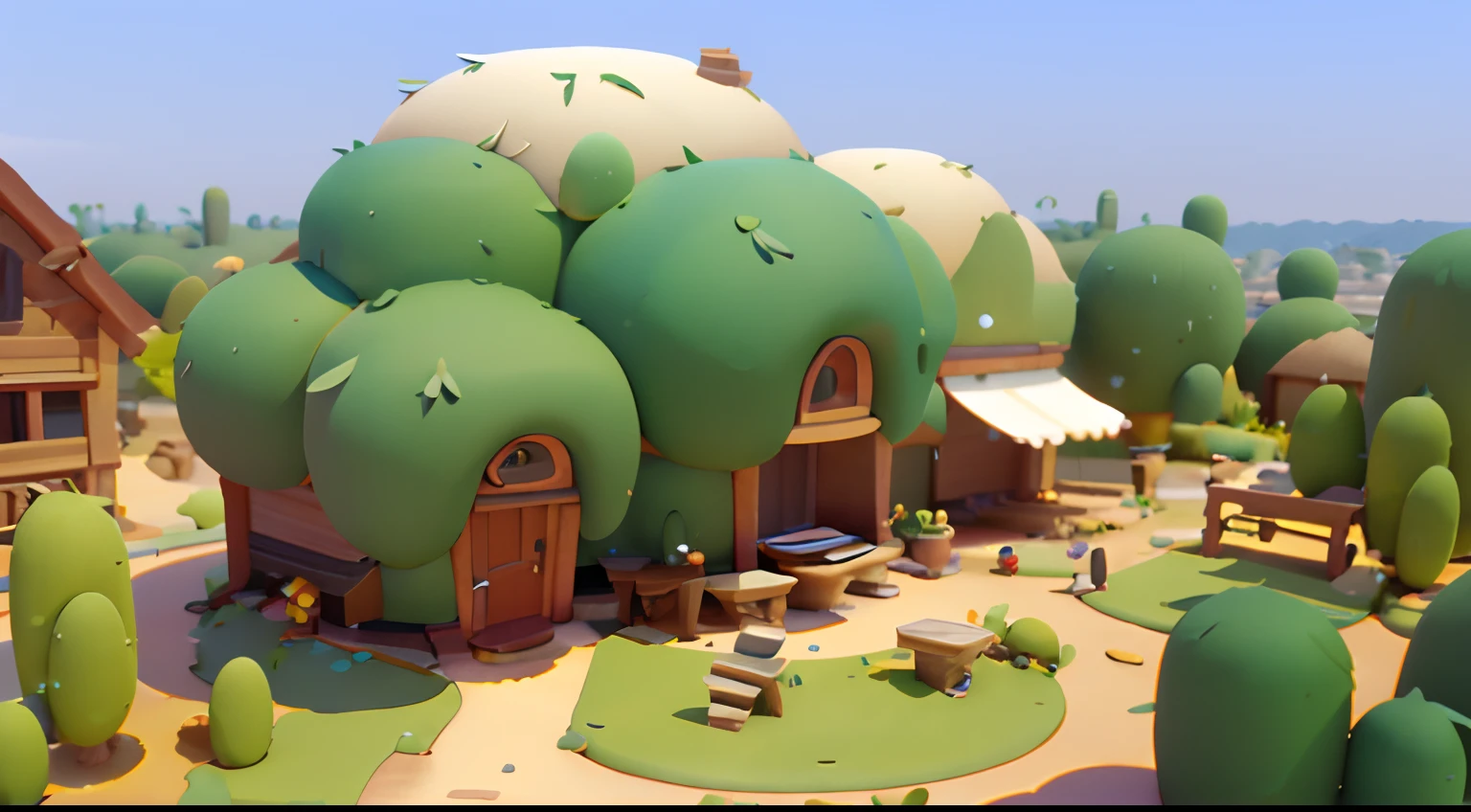 Game architectural design, Cartoony,Cactus House，The cactus matches the architecture，casual game style, Cactus architecture,C4D，closeup cleavage，tmasterpiece，super detailing，best qualtiy