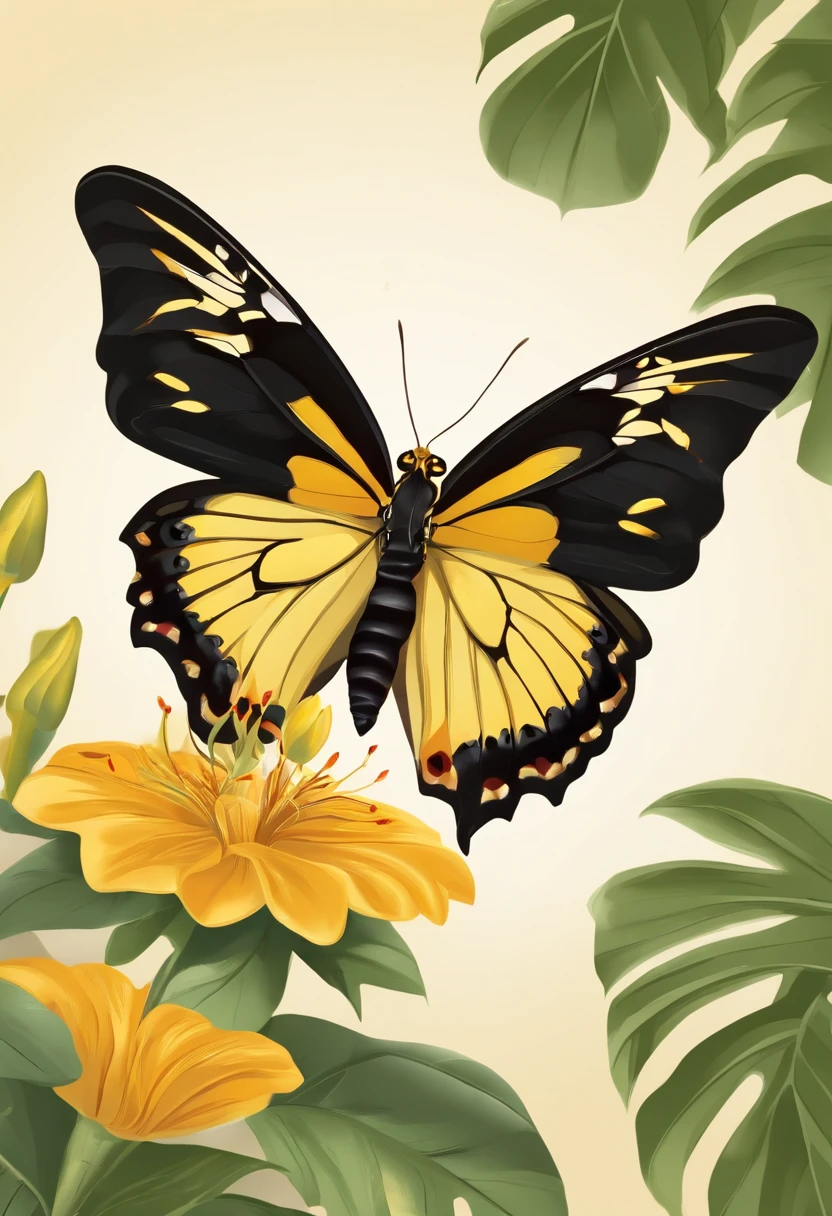 there is a Golden birdwing butterfly that is sitting on a ledge, cel shaded vector art, an illustration of Golden birdwing butterfly, illustration, an illustration of a Golden birdwing butterfly, illustration sharp detail, Golden birdwing butterfly, sharp foccus ilustration, sharp high detail illustration, vector illustration, rendered illustration, illustration detailed, full color illustration, detailed illustration, Golden birdwing butterfly, made with illustrator, hd illustration,butterfly