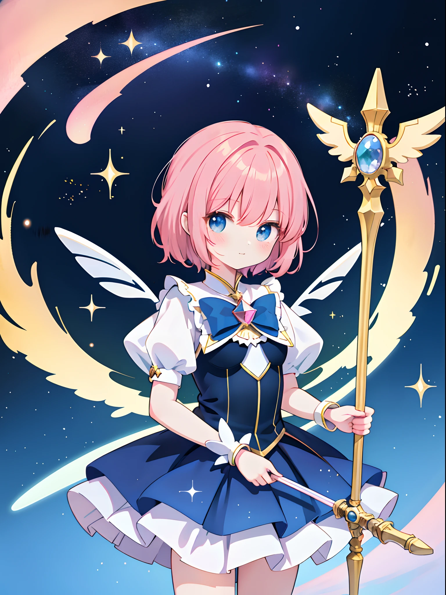 k hd，Anime girl with wand and star wand in her hand, portrait of magical girl, sparkling magical girl, magical  girl, cardcaptor sakura, clean and meticulous anime art, magical girl anime mahou shojo, beautiful anime art style, cute anime girl portraits, carrying a magical staff, zerochan art, lovely art style, astral fairy, Soft anime illustration