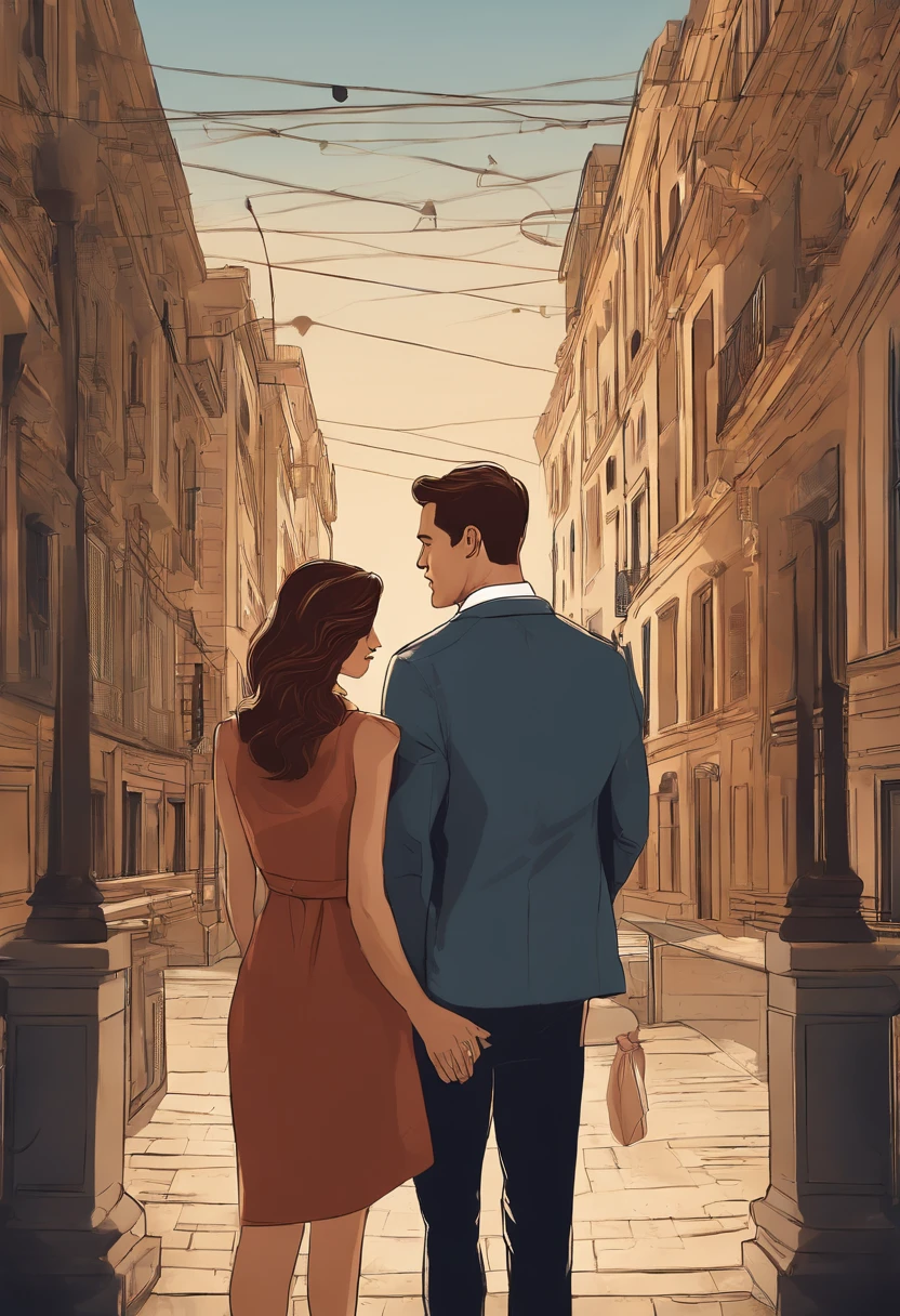 Cena Principal:
A capa apresenta uma imagem central de um casal, Sophie e Alex, In an intimate pose, perhaps observing a cityscape or a building under construction. They're holding hands or hugging, demonstrating the connection between them.
Fundo:
The urban scenery should be a prominent part of the cover, representing the city where the story unfolds. It could be a night view with illuminated buildings or a cityscape at dusk.
Elementos de Arquitetura:
Integrate Subtle Architectural Details, such as silhouettes of stylized buildings or sketches of urban structures, to reflect Sophie's profession and urban revitalization project.
Toque de Luxo:
Add a touch of luxury and sophistication to represent Alex's billionaire world. Isso pode ser feito com detalhes dourados ou prateados sutis, such as ornaments on costumes or construction details.
Title and author:
The title "Paths of the Heart" deve estar em destaque, with an elegant and readable font. O nome do autor pode ser colocado abaixo em uma fonte mais discreta.
Subtitle:
Just below the title, Add the subheading "A Romance of Second Chances and Billionaire Passion", to give a clue to the billionaire element of the plot.
Esquema de Cores:
Use a color palette that conveys a romantic and urban atmosphere. Deep blue tones for the night sky and gold or silver for accent details can be a good choice.
Estilo Geral:
Mantenha o design limpo e equilibrado, with well-placed elements to create a visually appealing composition.