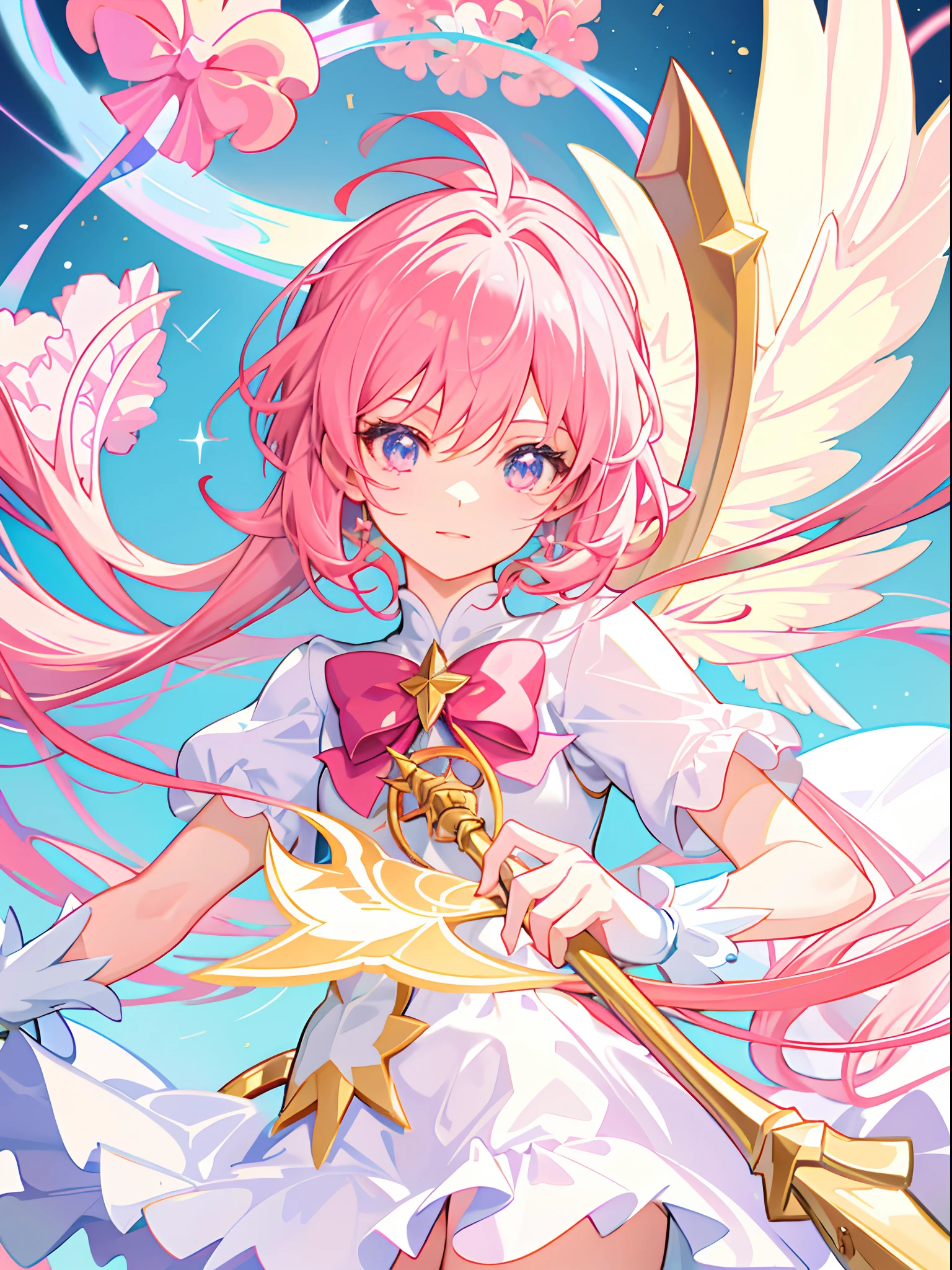k hd,Anime girl with wand and star wand in her hand, portrait of magical girl, sparkling magical girl, magical little girl, cardcaptor sakura, pin on anime, clean and meticulous anime art, magical girl anime mahou shojo, beautiful anime art style, cute anime girl portraits, carrying a magical staff, zerochan art, lovely art style, astral fairy, Soft anime illustration