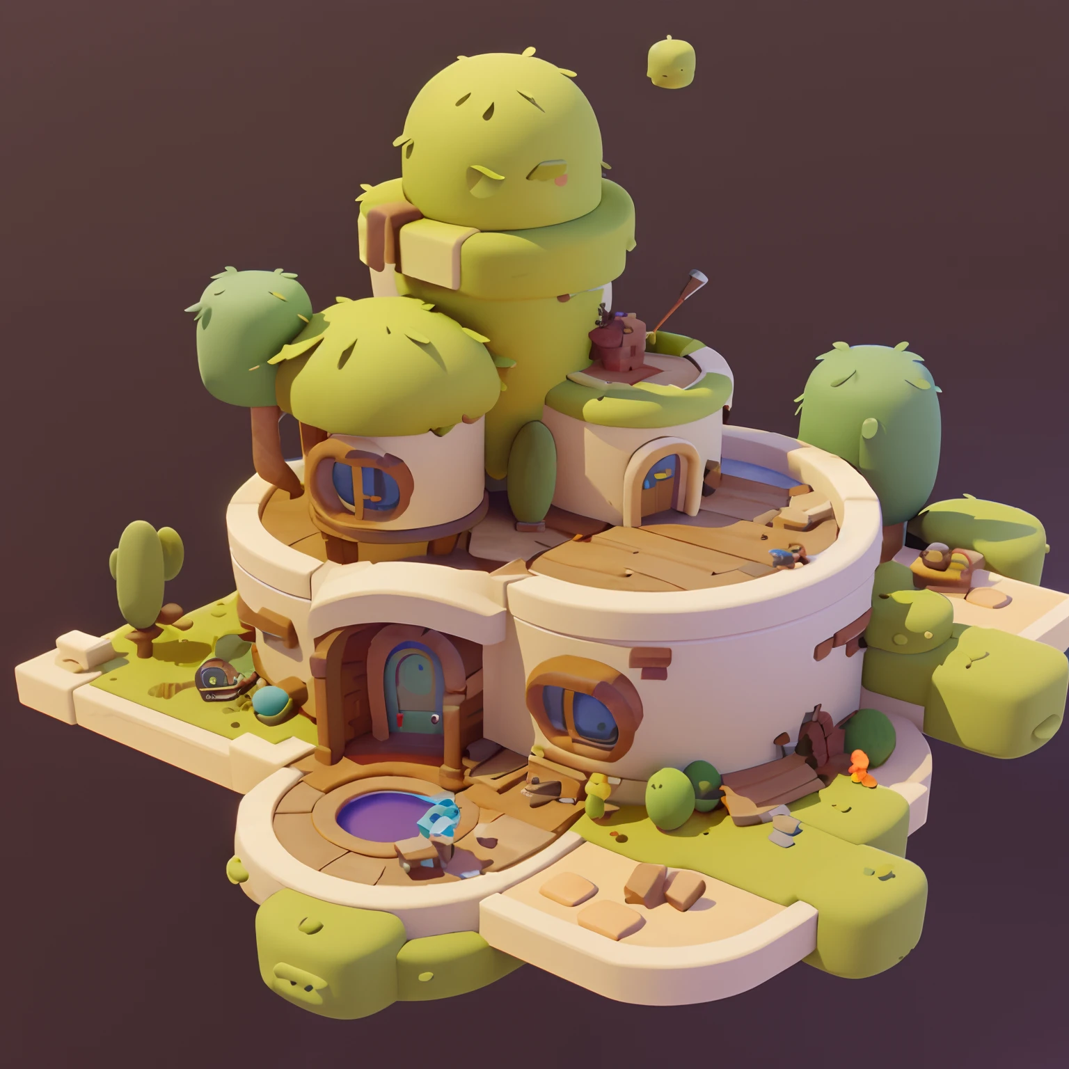 Game architectural design, Cartoony,Cactus House，The cactus matches the architecture，casual game style, Cactus architecture,C4D，closeup cleavage，tmasterpiece，super detailing，best qualtiy