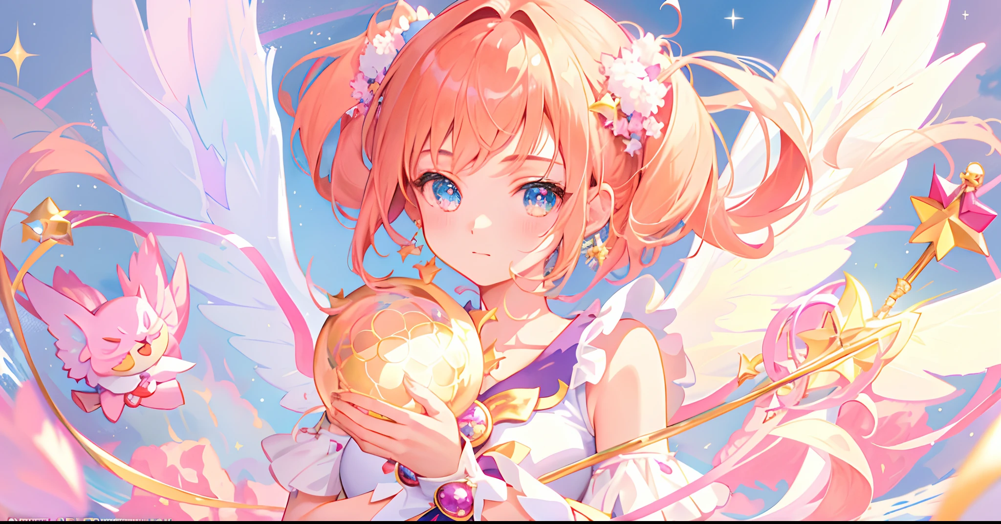 k hd，Anime girl with wand and star wand in her hand, portrait of magical girl, sparkling magical girl, magical little girl, cardcaptor sakura, pin on anime, clean and meticulous anime art, magical girl anime mahou shojo, beautiful anime art style, cute anime girl portraits, carrying a magical staff, zerochan art, lovely art style, astral fairy, Soft anime illustration