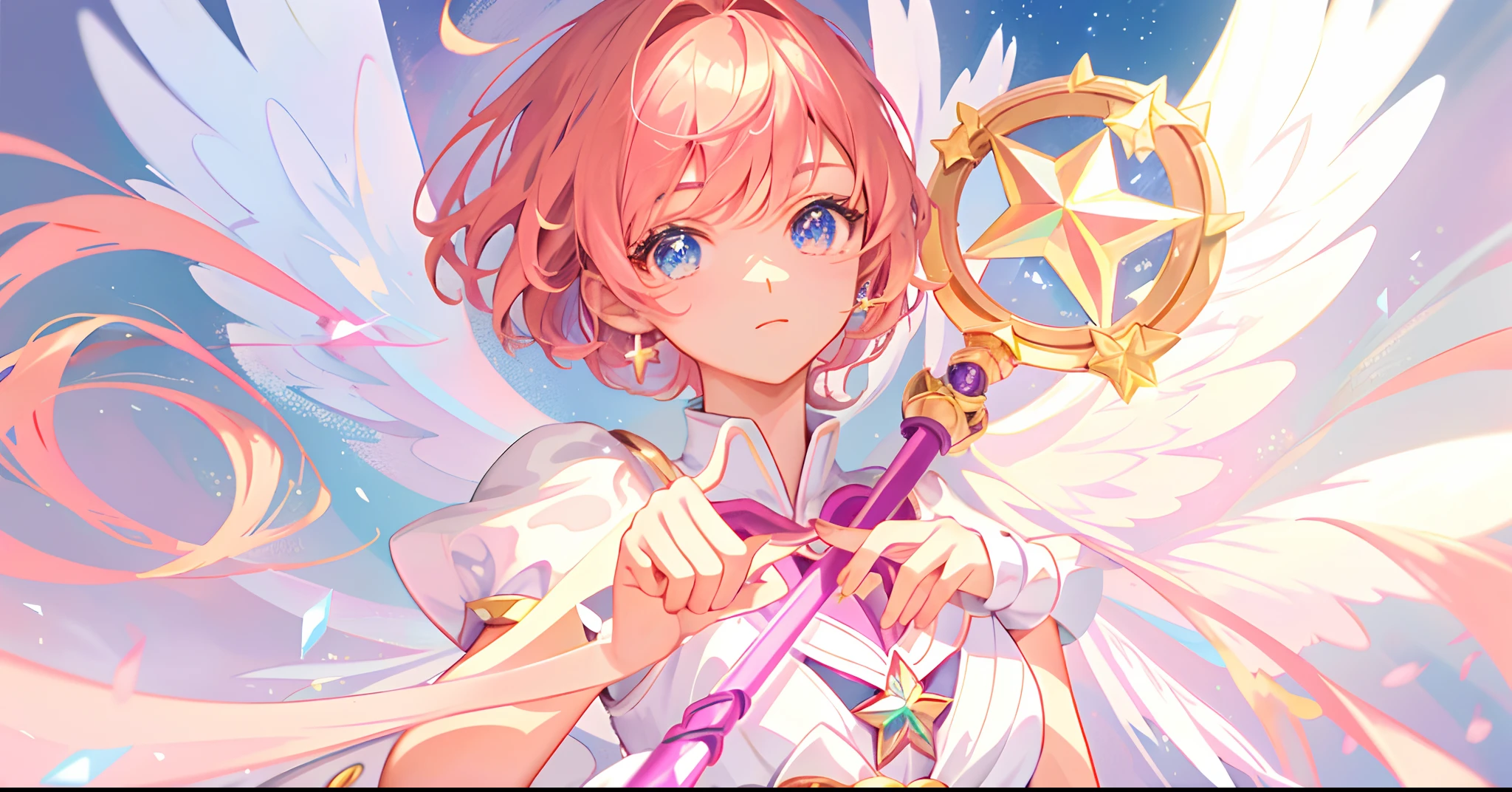 k hd,Anime girl with wand and star wand in her hand, portrait of magical girl, sparkling magical girl, magical little girl, cardcaptor sakura, pin on anime, clean and meticulous anime art, magical girl anime mahou shojo, beautiful anime art style, cute anime girl portraits, carrying a magical staff, zerochan art, lovely art style, astral fairy, Soft anime illustration
