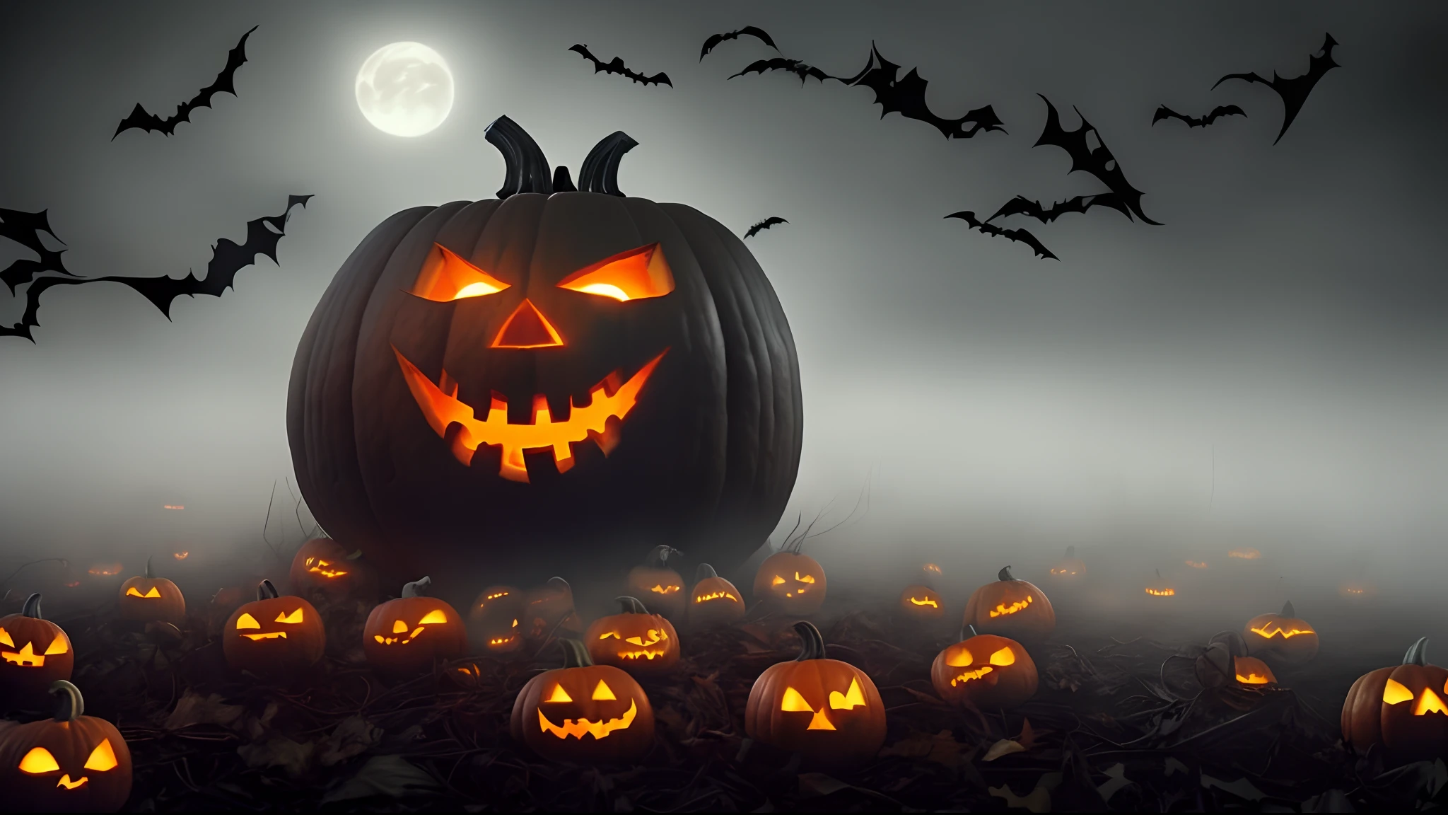 there is a scary looking pumpkin with a glowing face in the fog, halloween atmosphere, spooky and scary atmosphere, halloween celebration, spooky halloween theme, jack - o'- lantern, halloween theme, scary atmosphere, halloween, halloween art style, scarry but bewitching, halloween night, terrifying :7, eerie!, haunting and spooky, halloween film