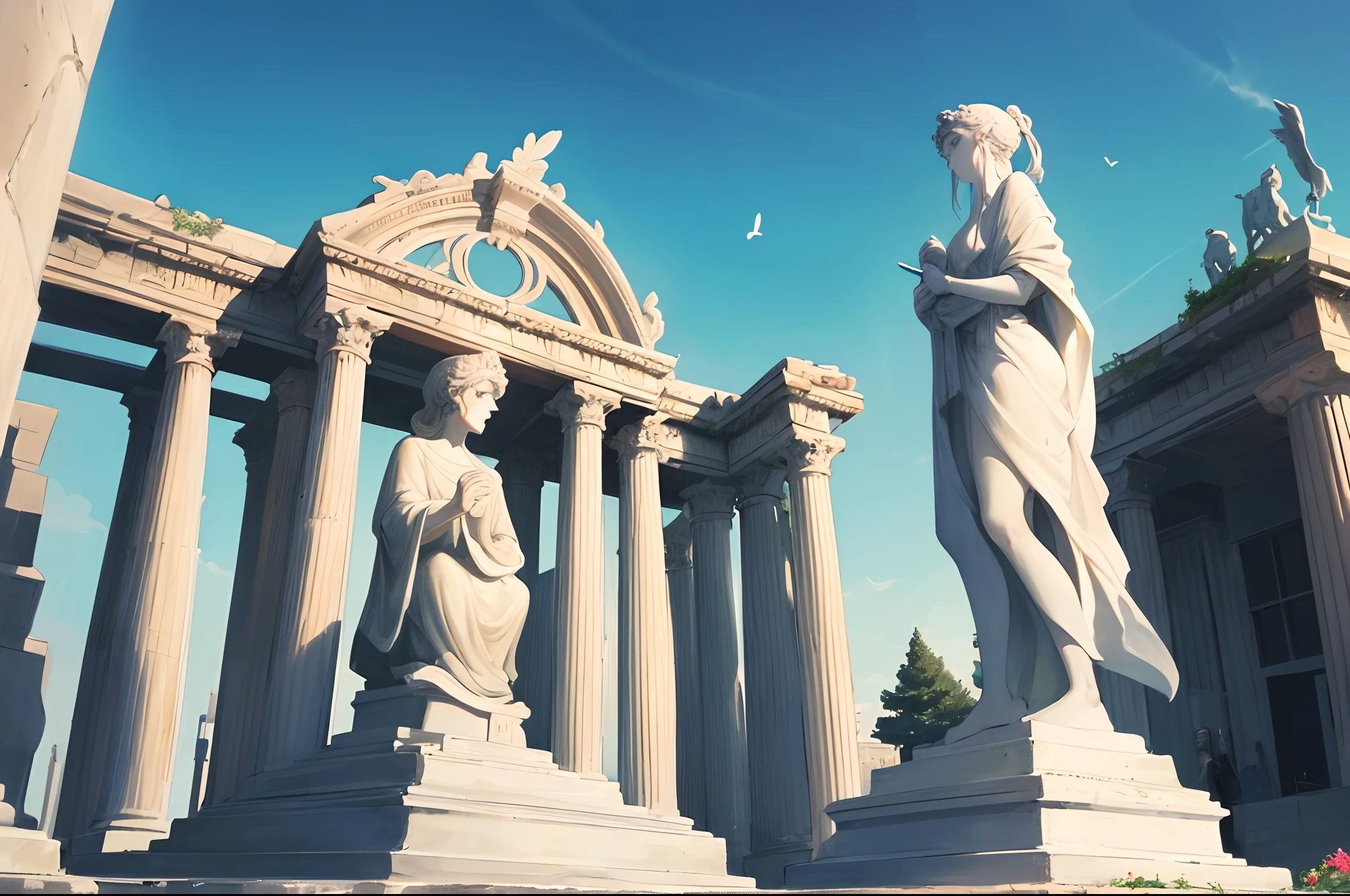 In the vast square bathed in sunlight, a Greek statue immortalized in stone and memories stands majestically. The statue, with its imposing pose, represents the essence of stoicism, personifying the timeless wisdom of Greek philosophers. All around you, vibrant colors of an enchanted garden bloom, framing the scene with a magical, lush aura.
In the center of this magnificent square, the figure of a young girl dressed in harajaku style stands out, bringing a touch of contemporary fashion to the scene. It embodies the harmony between tradition and modernity, embodying the essence of stoicism in a futuristic and cyberpunk environment. Her look reflects the determination and wisdom of philosophers, conveying a message of strength and resilience.
The twinkling lights of Tokyo at night envelop the scene, creating a magical and mesmerizing ambience. High definition visual effects, with 8k resolution, reveal every meticulous detail of the statue and the flowers that surround it. The contrast between shadows and highlights, enhanced by the HDR effect, gives a cinematic aspect to the scene, highlighting its unique beauty.
The majestic columns of a grand Greek temple frame the statue and the girl, evoking a sense of grandeur and reverence. The immense blue sky and radiant sunlight complete the scene, providing an atmosphere of serenity and inspiration.
On this sunny day, the square comes to life with the presence of people fascinated by Stoic philosophy. Some gaze at the statue and meditate on its timeless lessons, while others explore the harmony and tranquility of their surroundings to find inner peace. The gentle sound of the breeze and the scent of flowers permeate the air, creating a complete sensory experience.
This enchanting and meaningful scene transports the viewer on a visually captivating journey, where stoicism and modernity intertwine in a unique fusion. It is an invitation to explore the limits of thought, celebrate the beauty of cultural div