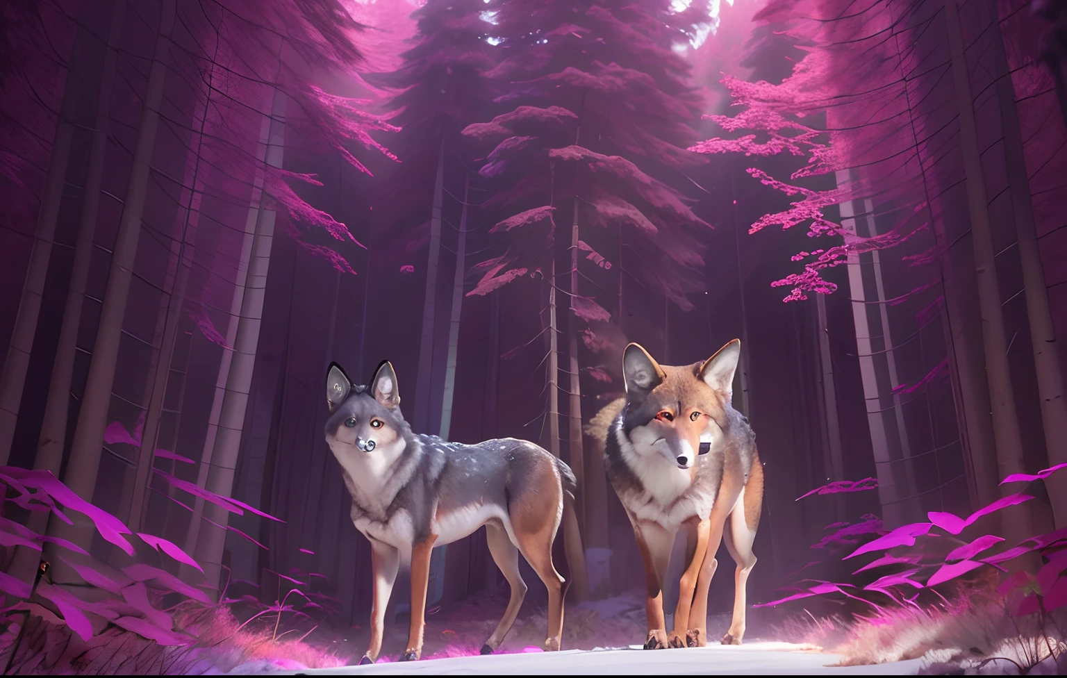 a close up of a wolf in a forest with purple leaves, a digital painting by Adam Marczyński, trending on Artstation, furry art, ethereal fox, digital fox, portrait of an anthro fox, 8k high quality detailed art, fantasy wolf portrait, furry digital art, wallpaper 4 k, wallpaper 4k, very very beautiful furry art