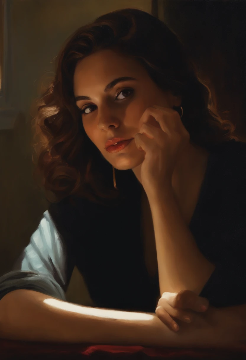 "Compose a descriptive narrative inspired by the image of a girl's shadow sitting in a dimly lit room, engrossed in a phone conversation. Explore the emotions, surroundings, and the significance of this moment in her life."