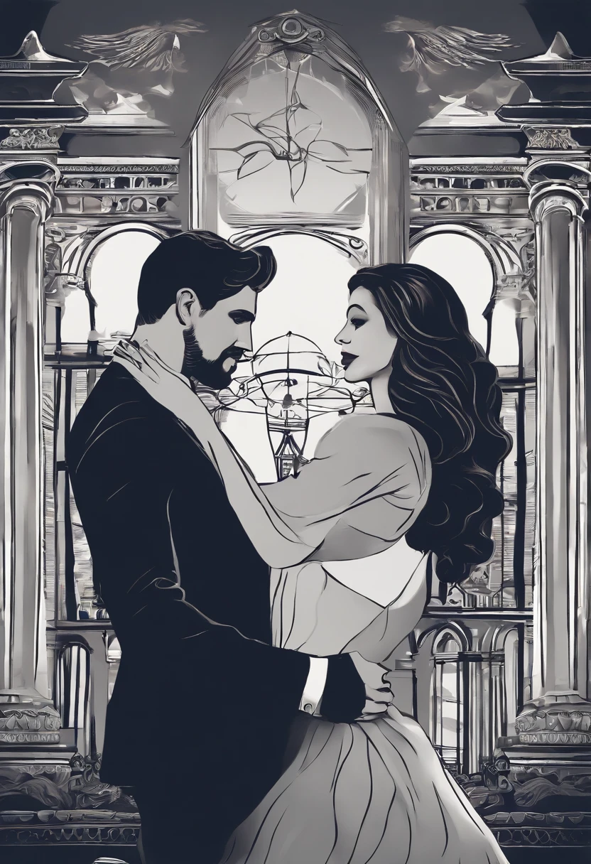 A capa ideal para o livro "Intertwined Destinations" deve ter um fundo escuro e sofisticado, such as a shade of dark blue or charcoal. No centro, Draw stylized silhouettes of a couple in a romantic pose, showing them hugging or dancing. Add touches of sparkle or metallic textures for a touch of luxury. You can also include fashion-related symbols, como um desenho de tecido, to represent the main character's passion for fashion. Use a stylish font to write the title "Intertwined Destinations", and the author's name at the bottom in a simple, readable font.