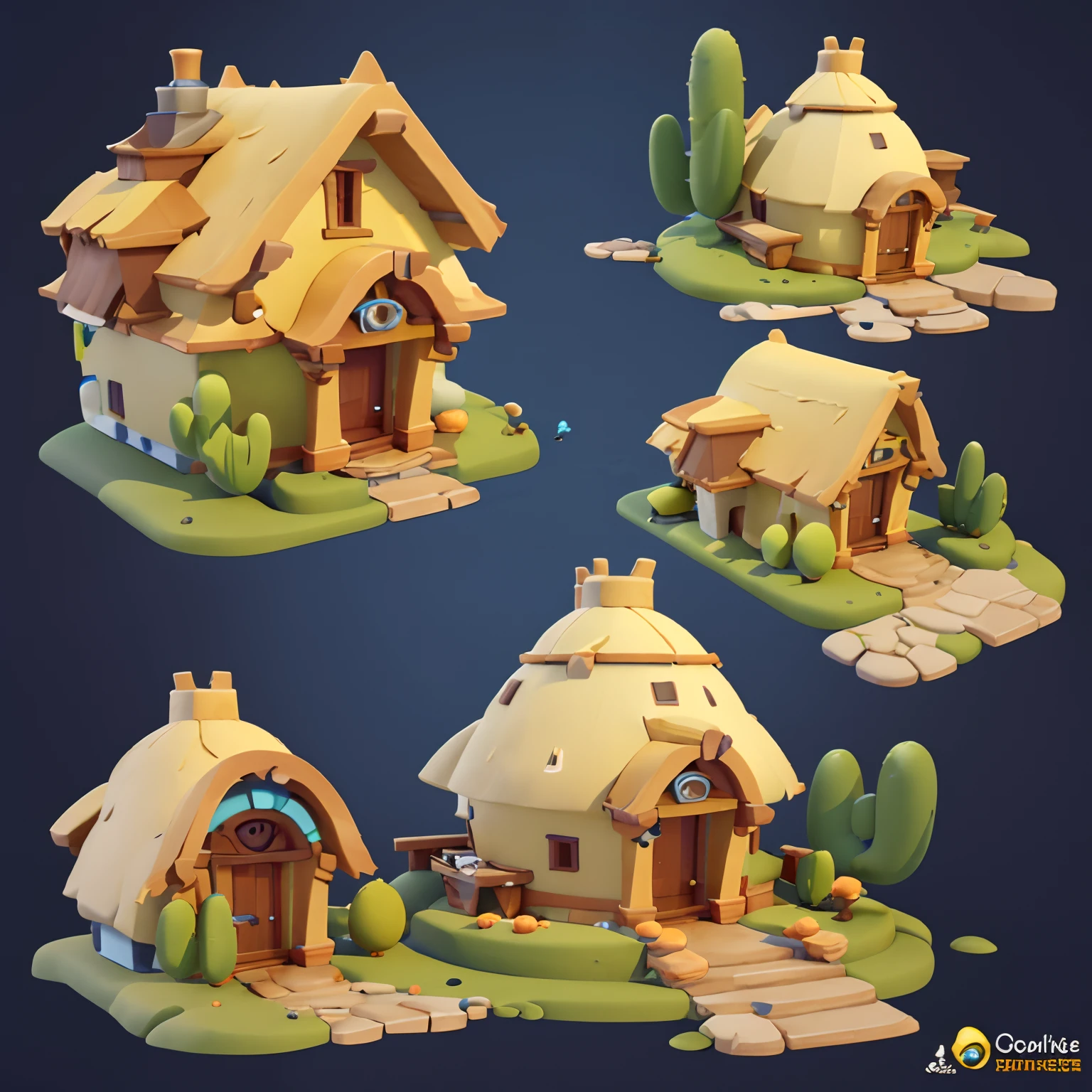 Game architectural design, Cartoony,Cactus House,The cactus matches the architecture,casual game style, Cactus architecture,C4D,closeup cleavage,tmasterpiece,super detailing,best qualtiy