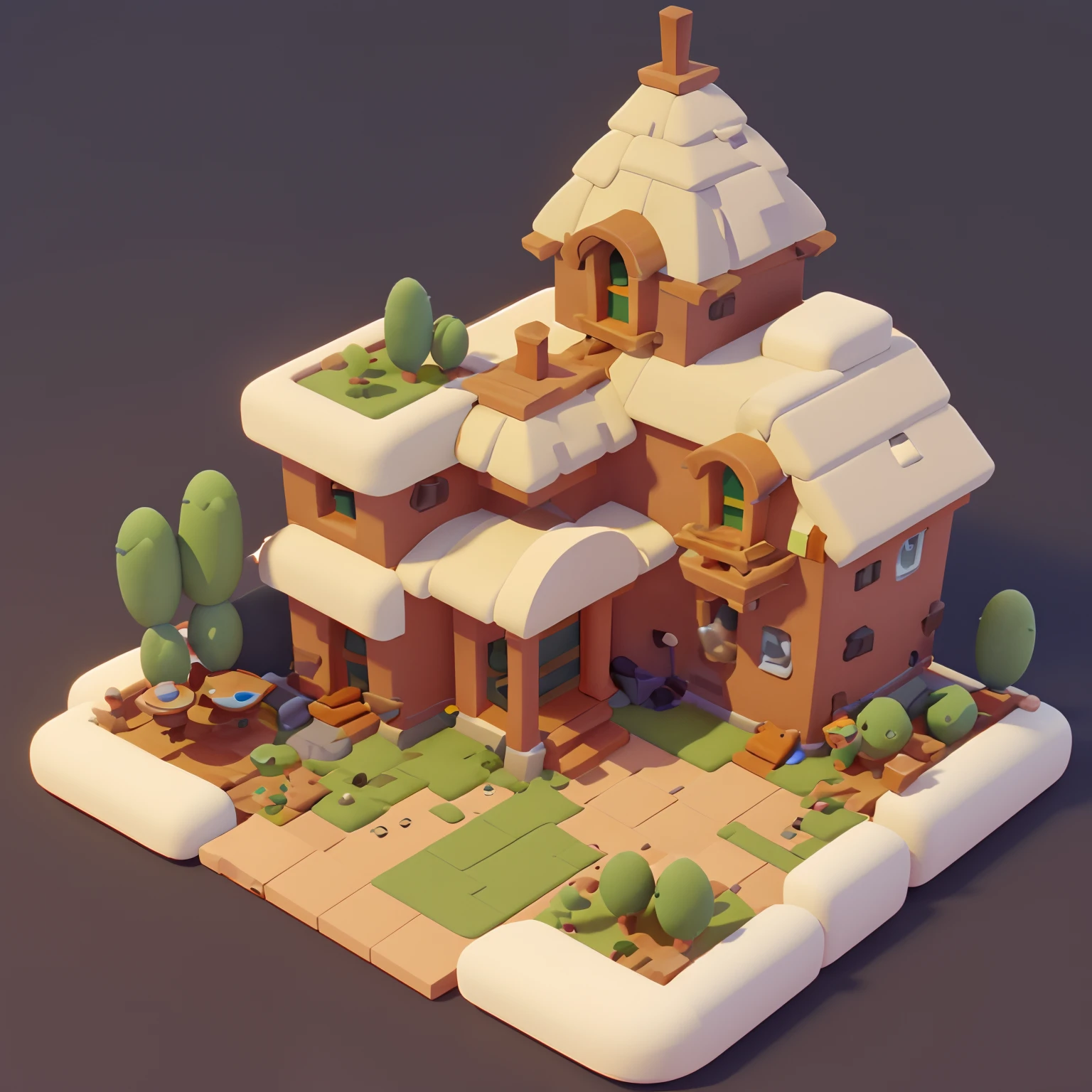 Game architectural design, Cartoony,Cactus House,The cactus matches the architecture,casual game style, Cactus architecture,C4D,closeup cleavage,tmasterpiece,super detailing,best qualtiy