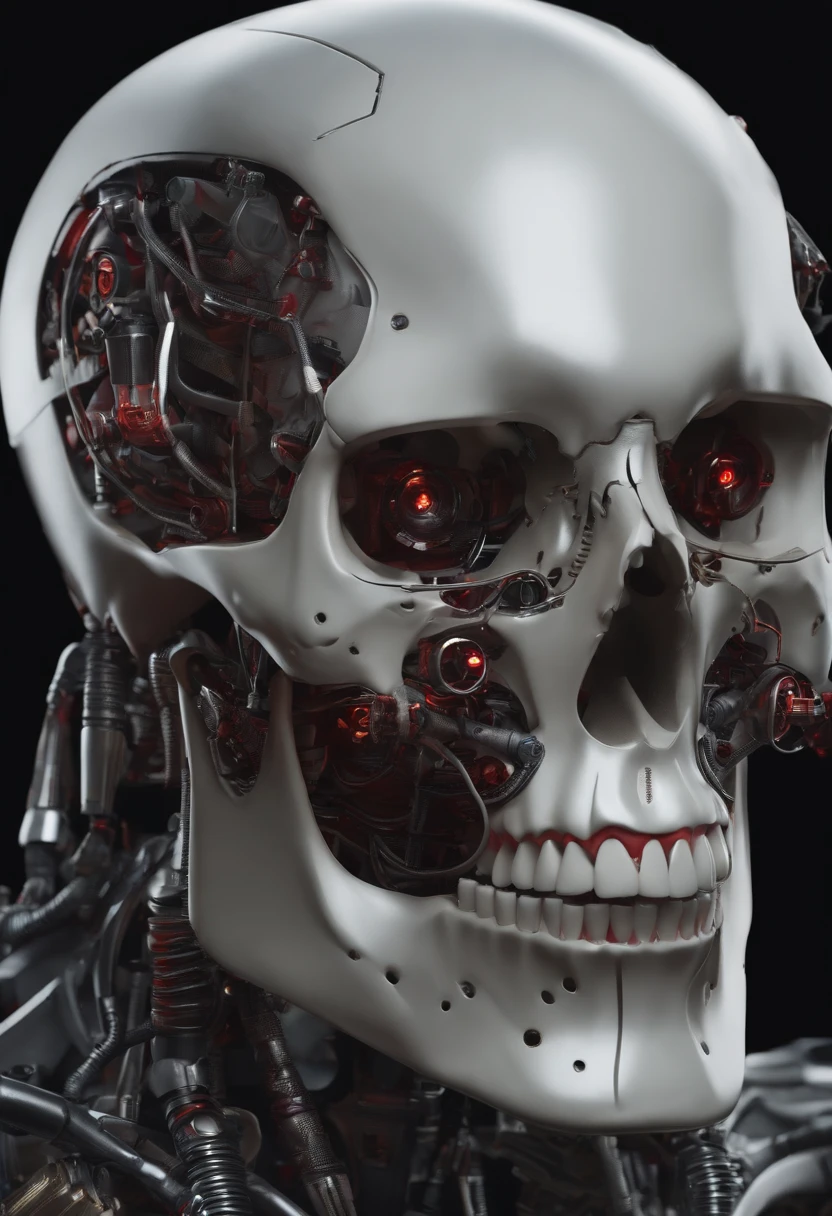 Creates a vampire face by breaking and showing up inside parts of the skull as part robot half Lele and half parts