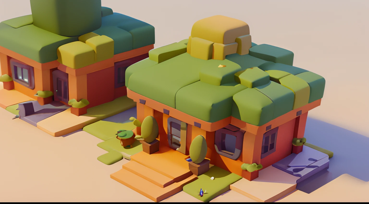 Game architectural design, Cartoony,Cactus House，The cactus matches the architecture，casual game style, Cactus architecture,C4D，closeup cleavage，tmasterpiece，super detailing，best qualtiy