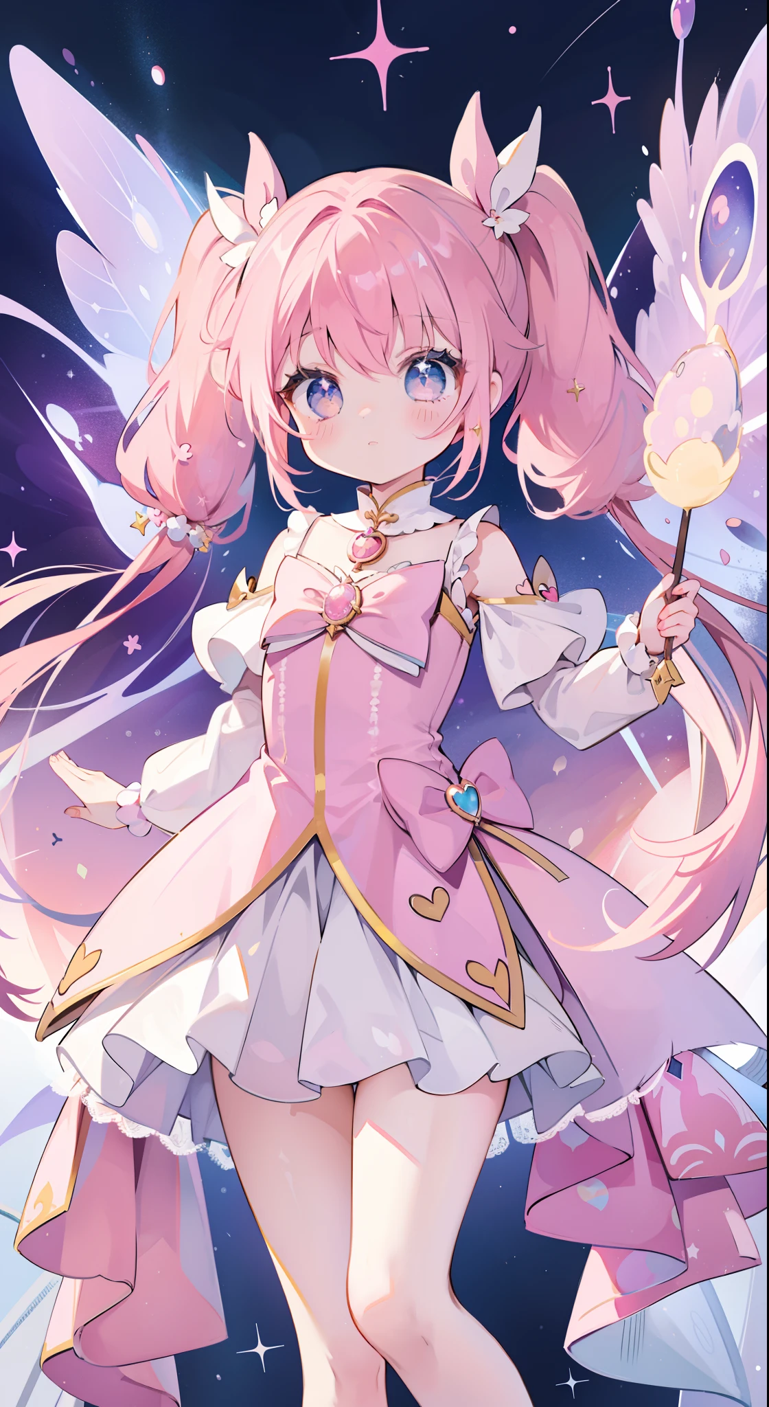 One girl、magical 、​masterpiece、top-quality、Top image quality、cute little、A pink-haired、long twin tail hair、Magical Girl Costumes、magia、uses magic, panties, upskirt