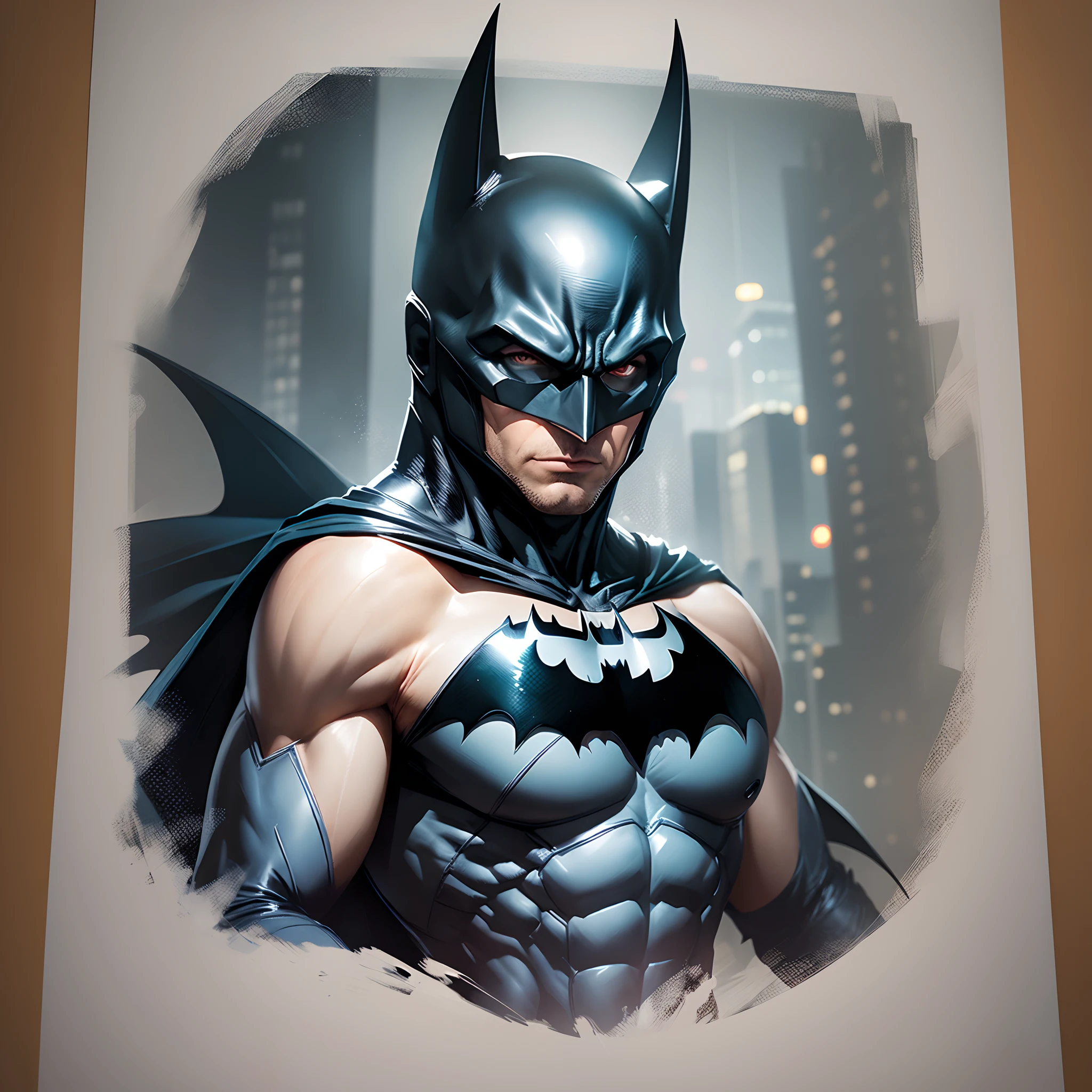 batman that is depicted in ink and watery colors, in the style of florian nicolle, dark silver and orange --auto --s2
