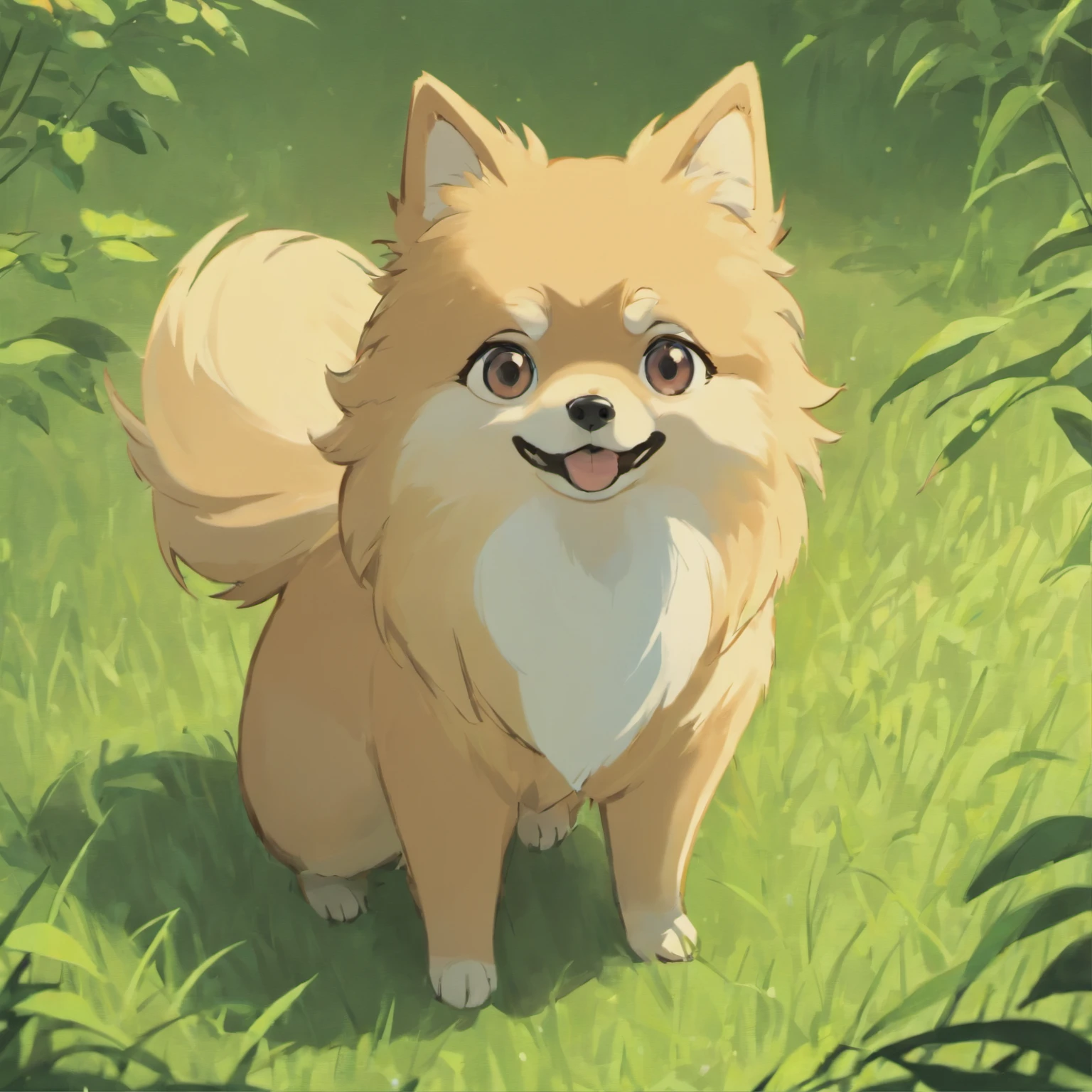 German Spitz Illustration Movie Lighting Effects，Sitting on the grass
German Spitz Dog，branco, Seus olhos estavam fixos na tela，Otimize os detalhes dos olhos，Seus olhos estavam fixos na tela，Otimize os detalhes dos olhos，melhor qualidade，alto detalhe，melhor qualidade，8k, 3d renderizado，VR5.0 renderer rendering，Unreal Engine 5 rendering