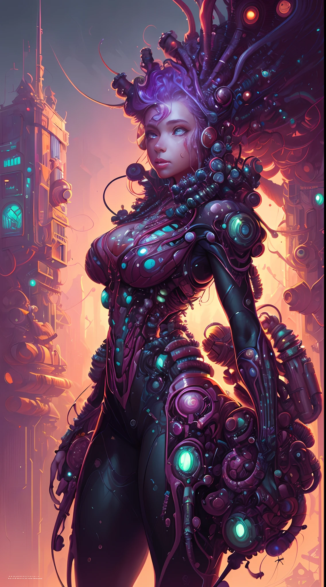 Amazing anatomy, (beautiful female Biopunk), biopunk city background, (64k ultra hd:1.1), (art by apterus, art by dan mumford, art by lovecraft:1.2), best quality, cgsociety, trending on ArtStation.