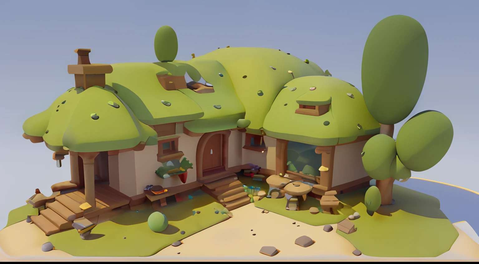 Game architectural design, Cartoony,Cactus House，The cactus matches the architecture，casual game style, Cactus architecture,C4D，closeup cleavage，tmasterpiece，super detailing，best qualtiy
