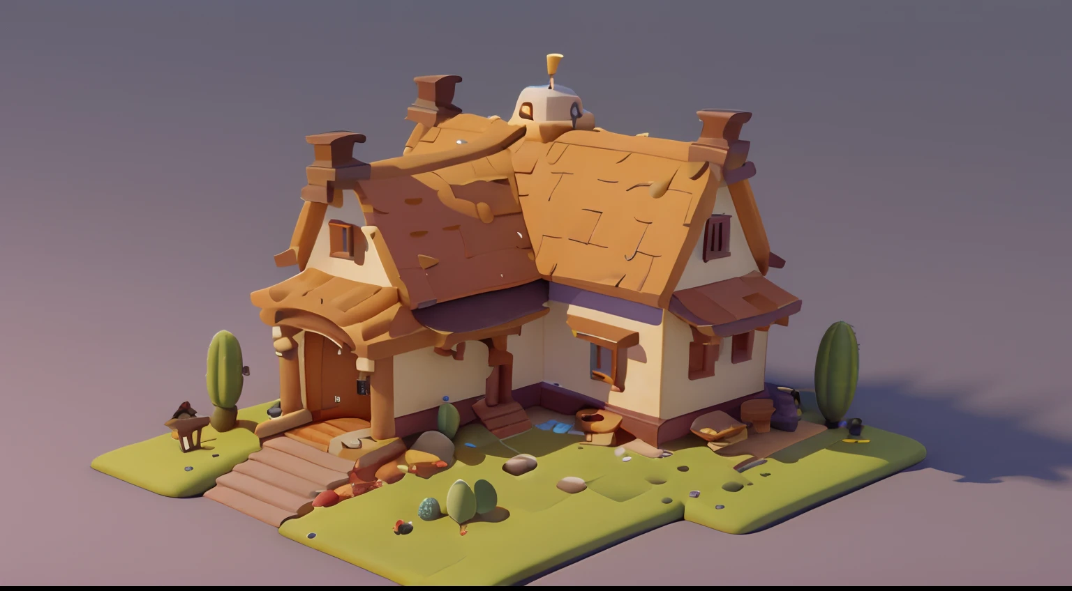 Game architectural design, Cartoony,Cactus House，The cactus matches the architecture，casual game style, Cactus architecture,C4D，closeup cleavage，tmasterpiece，super detailing，best qualtiy