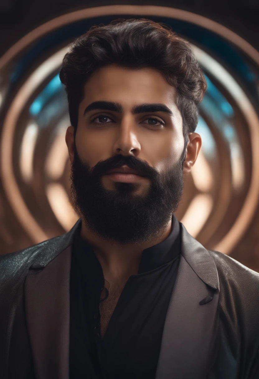 Arab man With beard and Futuristic background realistic face 8k ultra high quality hd