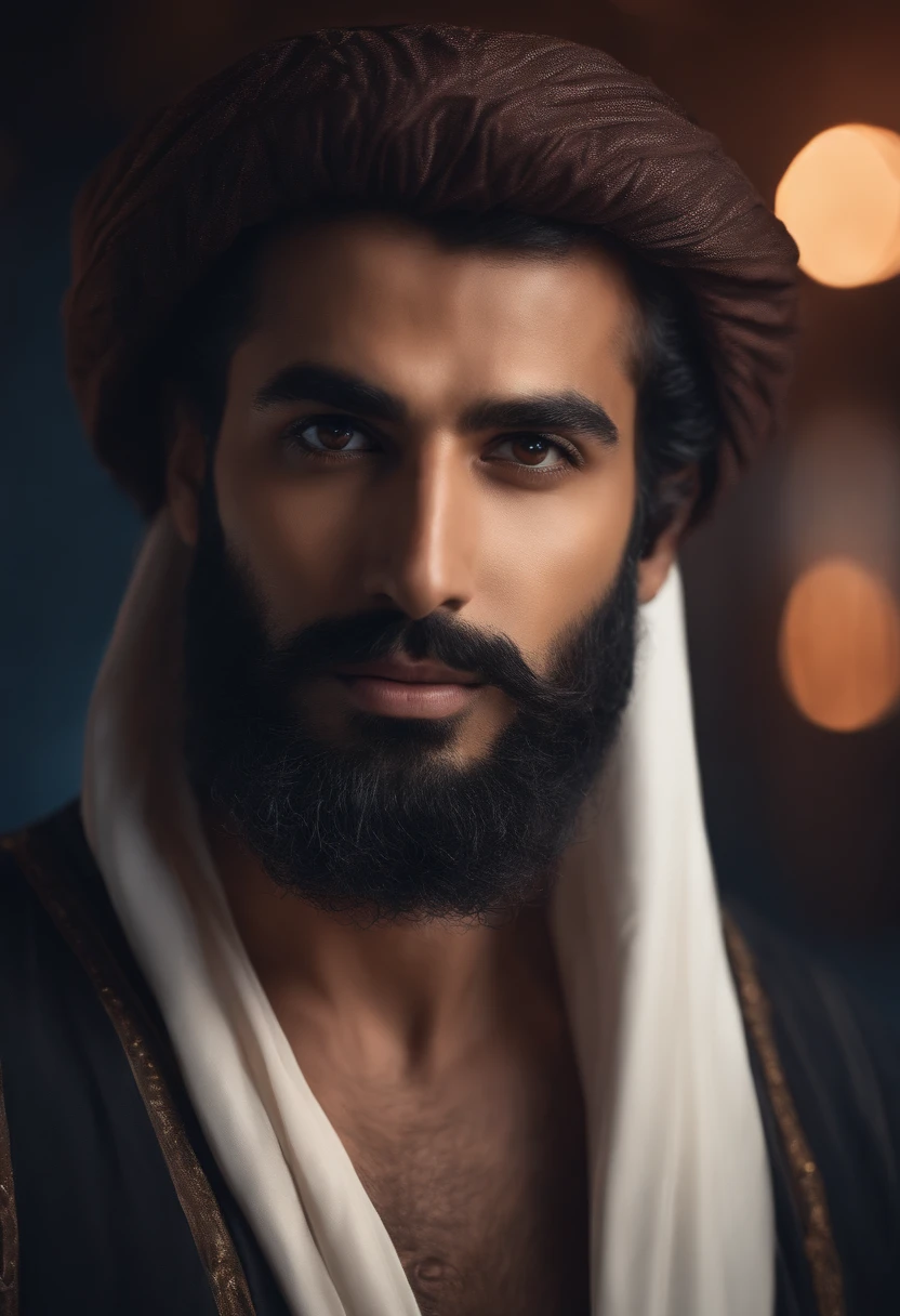 Arab man With beard and Futuristic background realistic face 8k ultra high quality hd