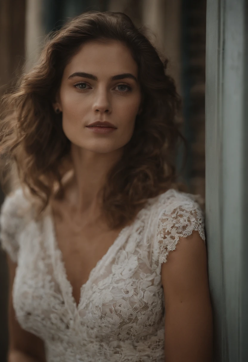 uma mulher loira cerca de 20 anos chamada Emily Collins, Medium breasts, cabelos loiros, fotos em um Studio, roupas discretas