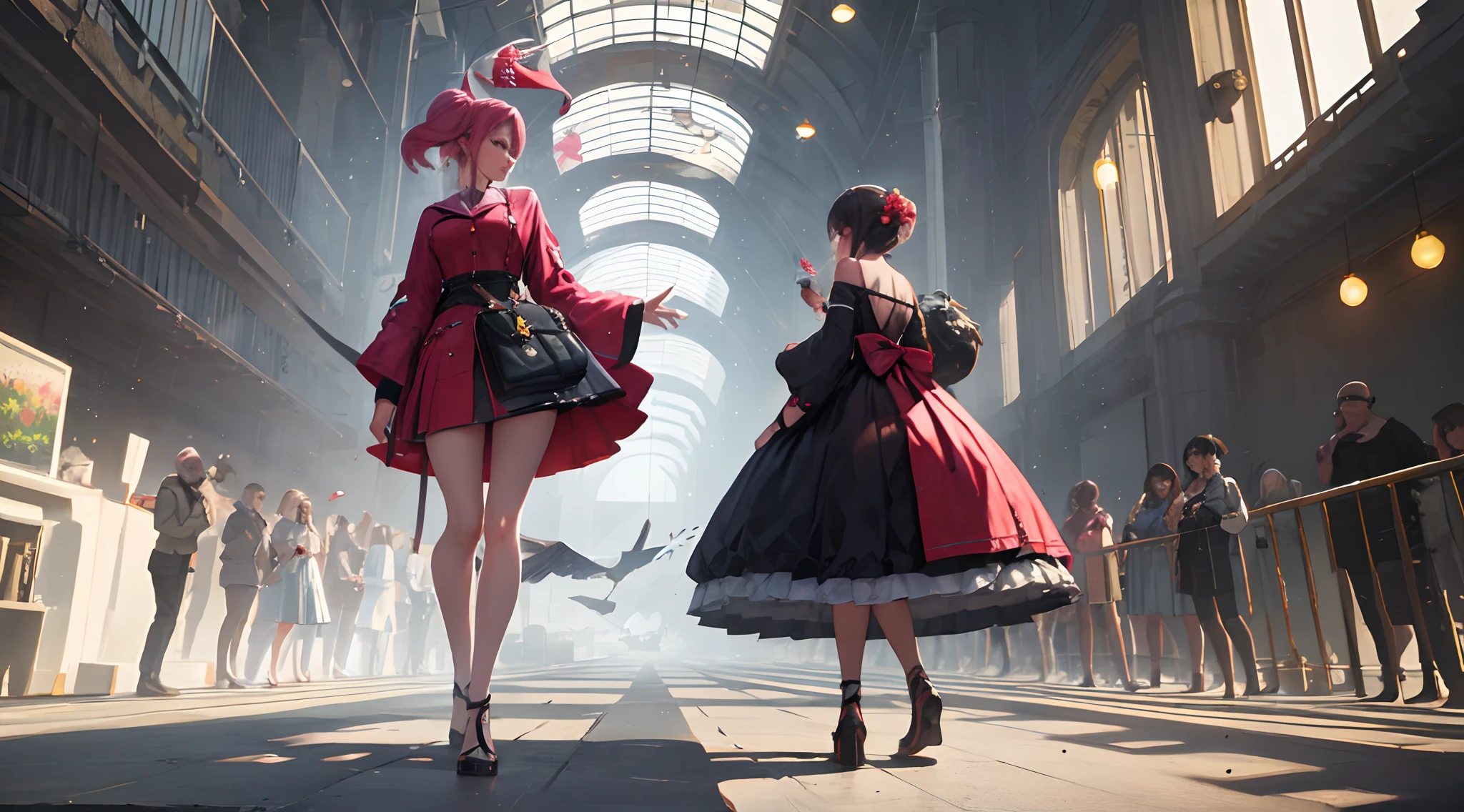 birdo from the nintendo franchise on the runway in fruit inspired outfit