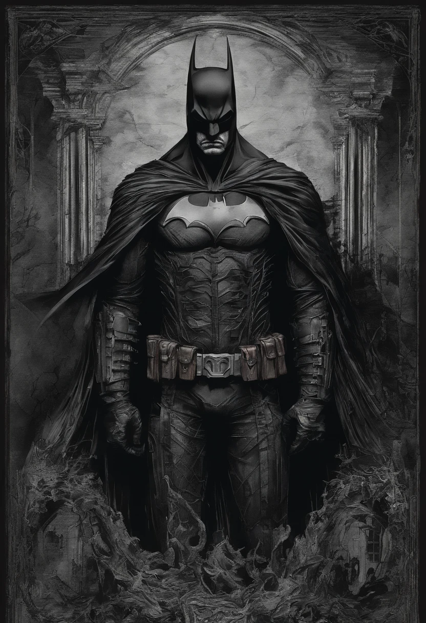 Batman de corpo inteiro em postura de luta segurando uma adaga vermelha