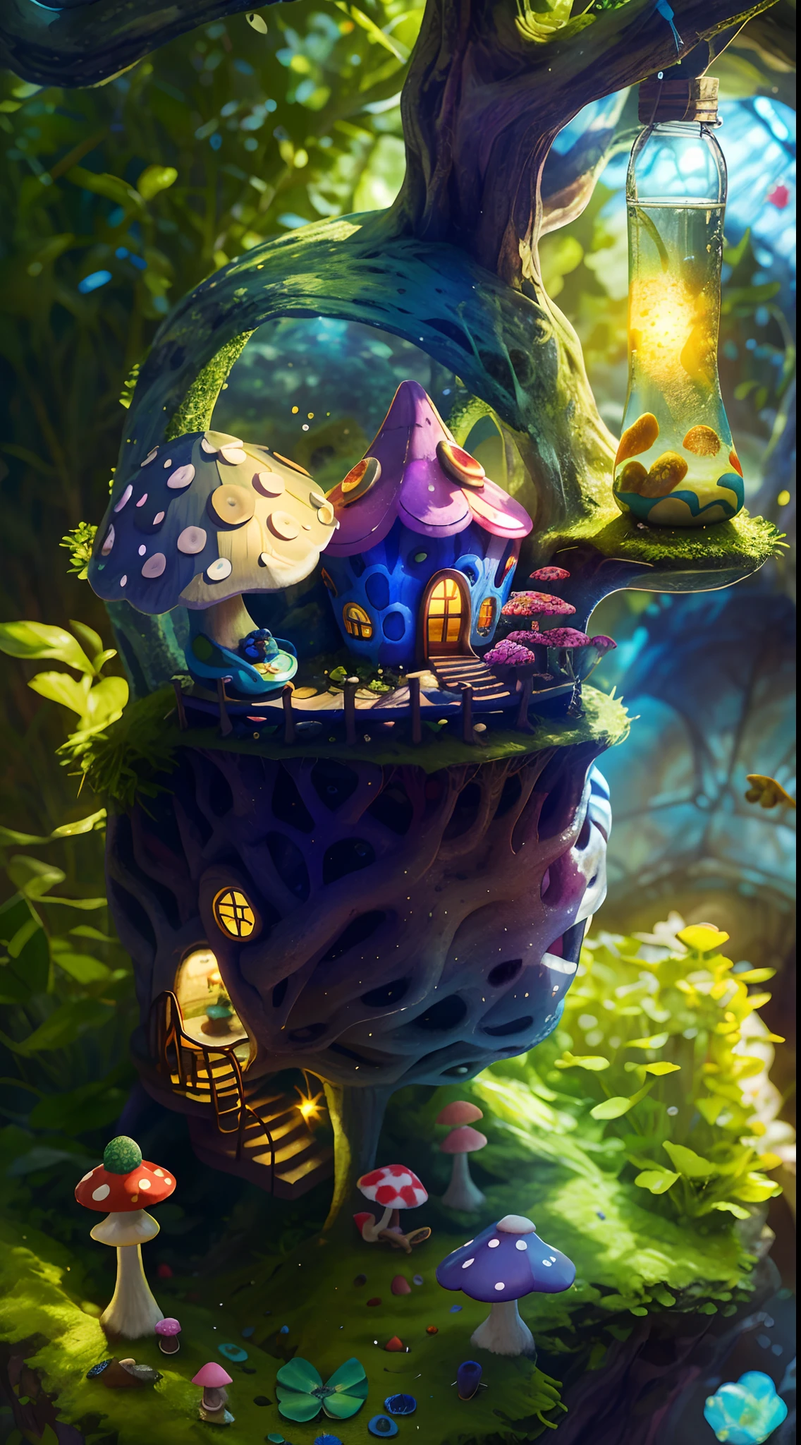World in a bottle,A fairyland-like hideaway,Colorful mushroom house,a fairy world