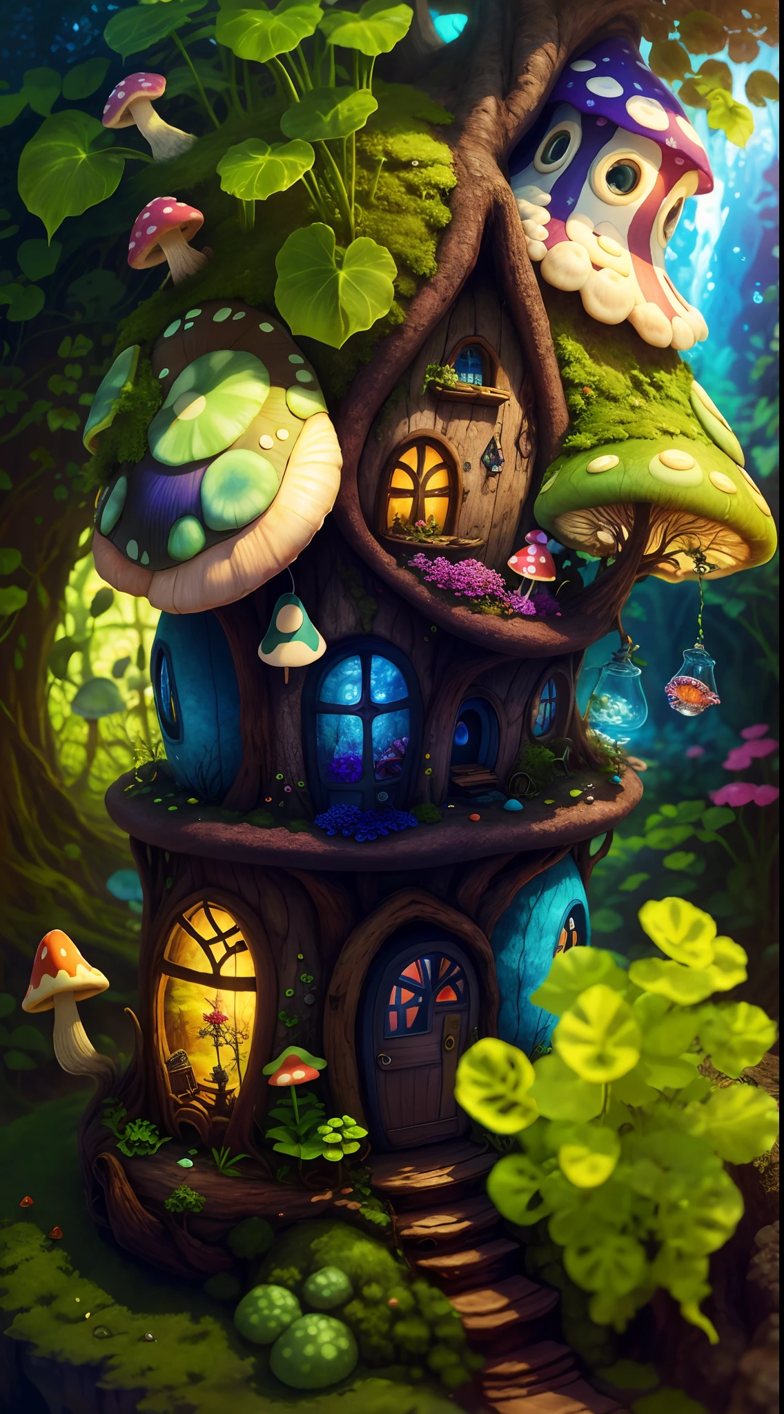 World in a bottle,A fairyland-like hideaway,Colorful mushroom house,a fairy world