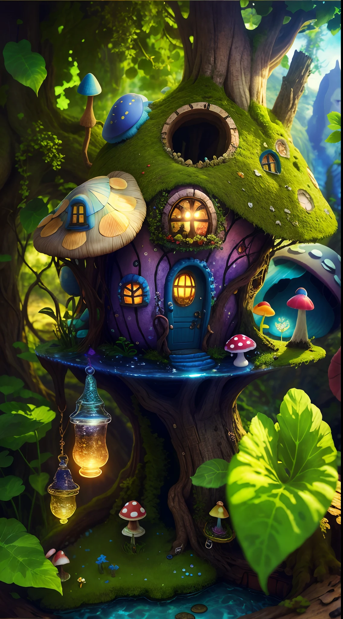 World in a bottle,A fairyland-like hideaway,Colorful mushroom house,a fairy world