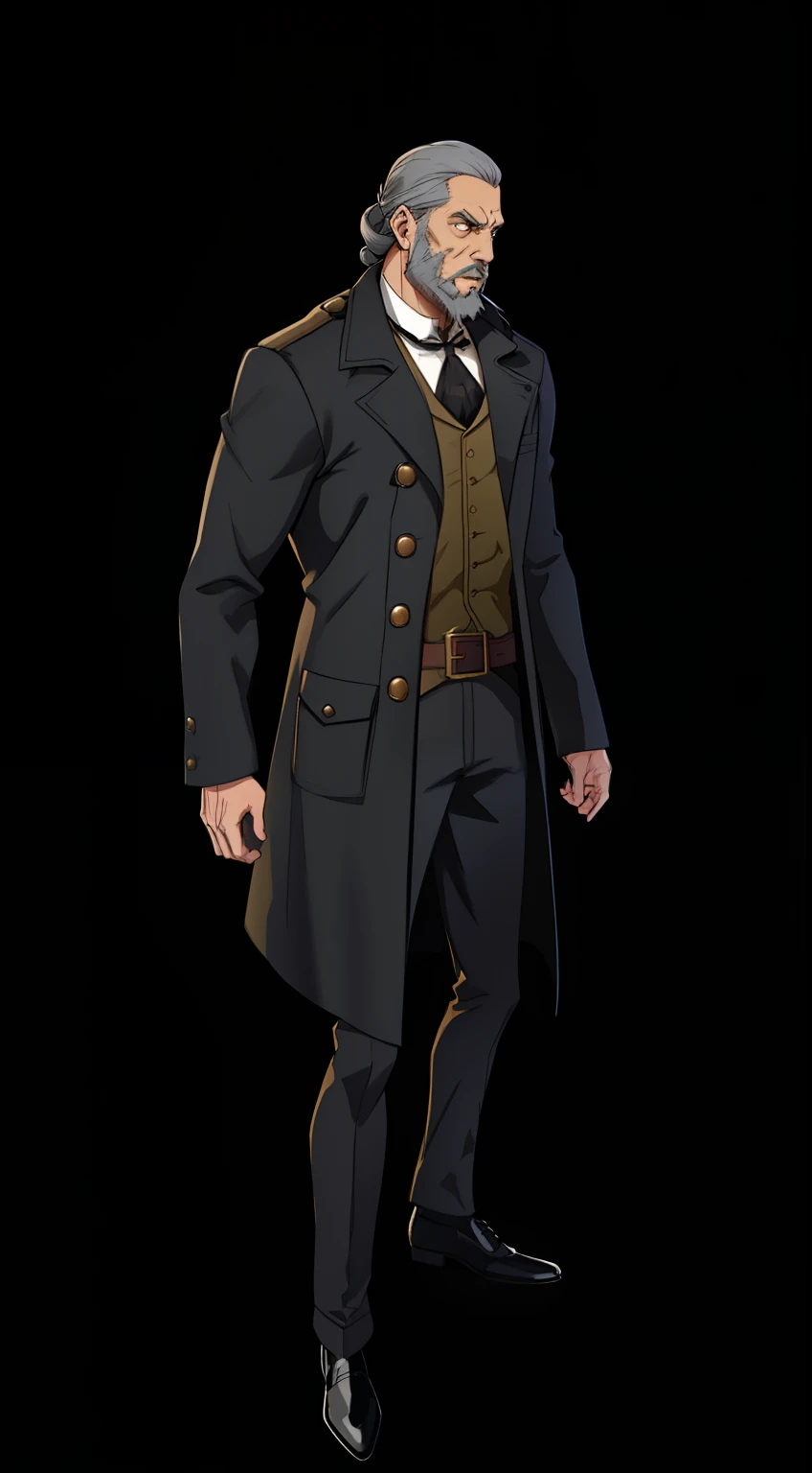professor clothes, Detective clothing, Detective coat, clear outfit design, Shot Full Body, Gray hair and beard, cinematic full character, Concept design of the costume, Full body with costume, The character of the whole body, main character, Well - detailed equipment, victorian style, black shoes
