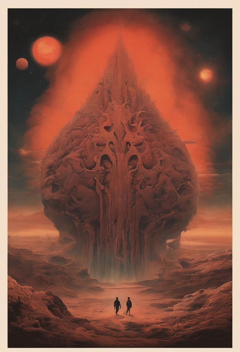 Mythological creatures, Por Zdzislaw Beksinski e Van Gogh, Album cover art, Roma, Surrealismo, Futuristic ,Satan, coral, mago, abstrair, Escuro, vermelho, Inferno, Landscape, pesadelos, medo, crueldade, ANGUISH, calamidade, sombras, monstros