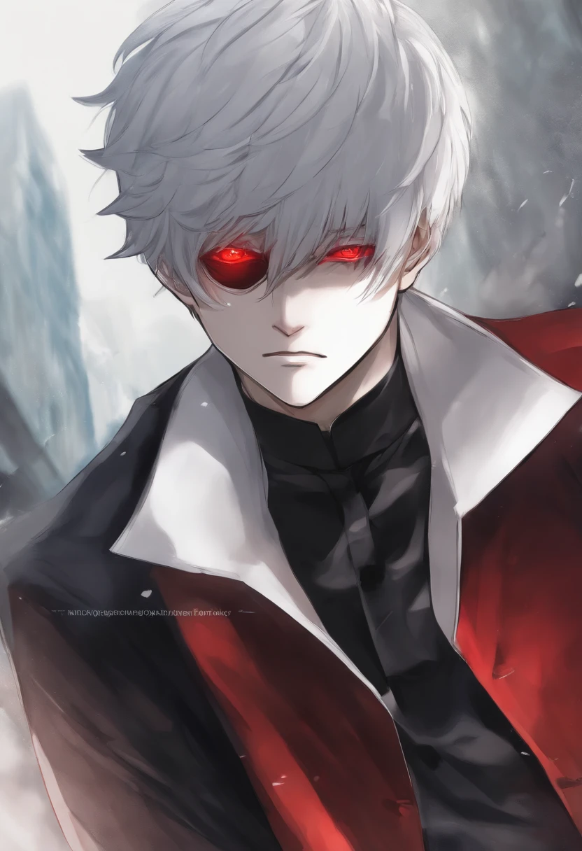 (ken_kaneki), red eyes, 1boy, flamboyant, style of sui ishida, tokyo ghoul, zoomed in on face, focused on face, blue highlights, looking at viewer, watercolor, manga, mangaka, white hair, red and black eye, having mask that is covering his face,