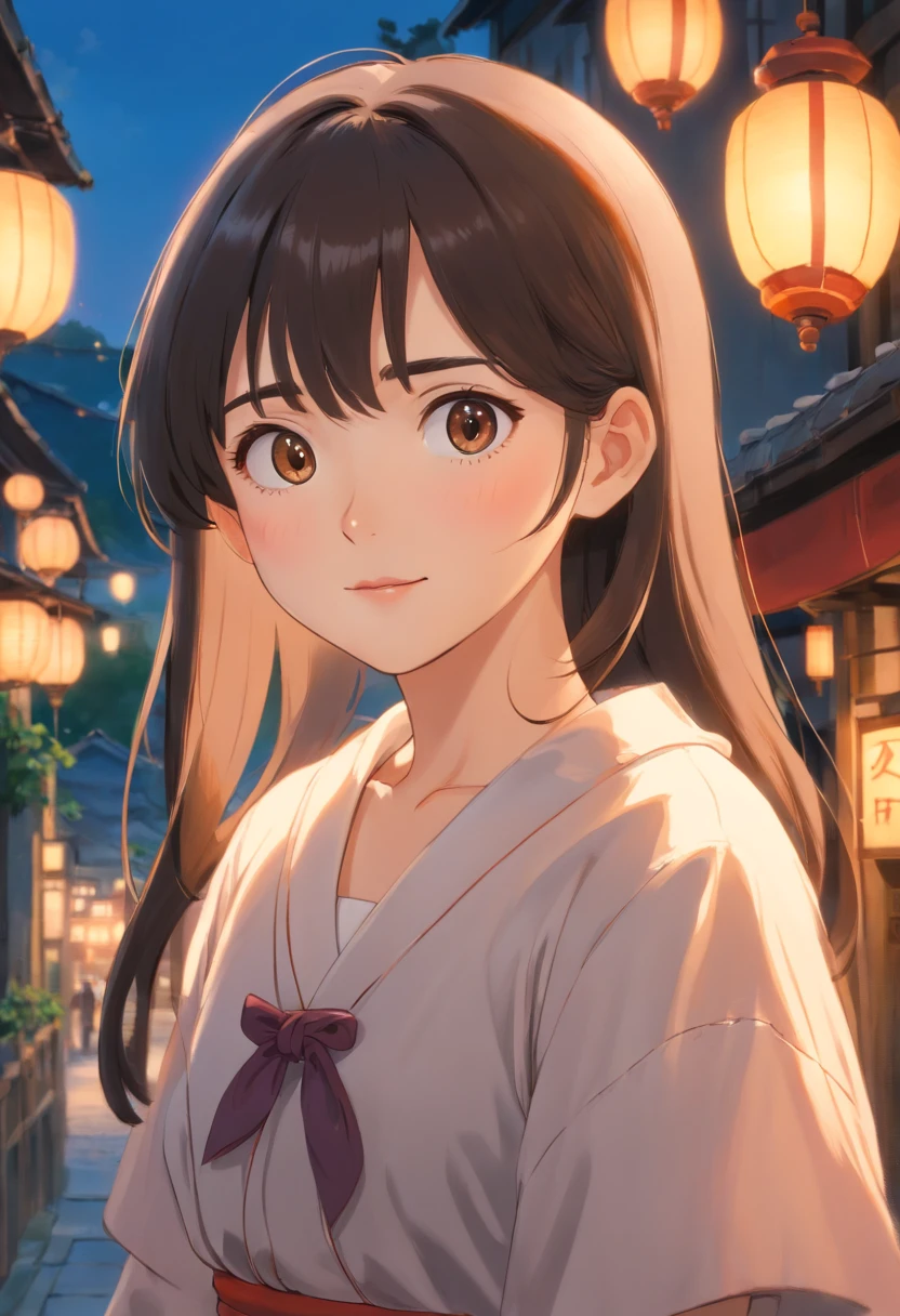 (best quality,4k,8k,highres,masterpiece:1.2),ultra-detailed,(realistic,photorealistic,photo-realistic:1.37),portrait,girl-18,beautiful detailed eyes,beautiful detailed lips,extremely detailed eyes and face,long black straight hair with bangs,cute smile,brown eyes,smooth and glowing skin,brown background,lit by soft natural light,dreamy atmosphere,vibrant colors,fine brush strokes,impeccable attention to detail,perfectly capturing the girl's beauty and youth