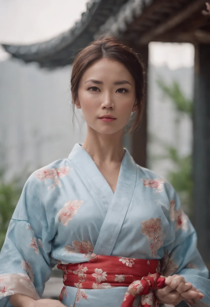 (muscular woman), big biceps, in yukata