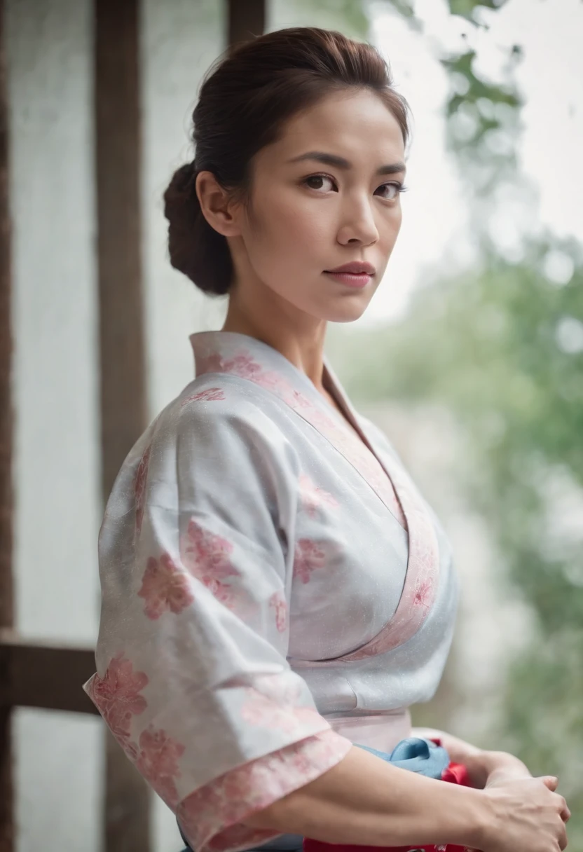 (muscular woman), big biceps, in yukata