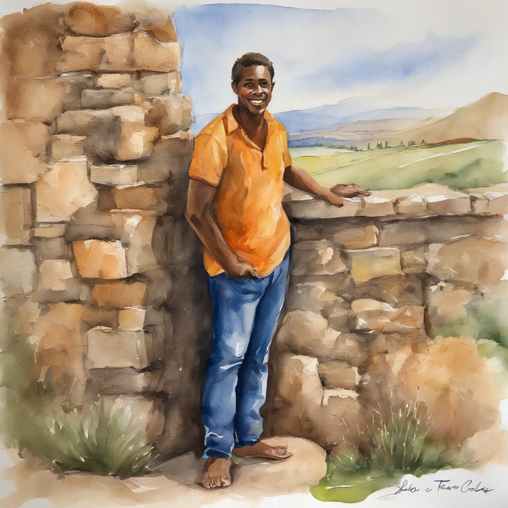 There's a young man standing in front of a stone wall, ele tem cerca de 20 anos, ele tem cerca de 2 0 anos de idade, em torno de 1 9 anos, taken in the early 2020s, 1 6 anos, ele tem cerca de 2 5 anos de idade, ele tem cerca de 20 anos | curto, Jorge Pemba