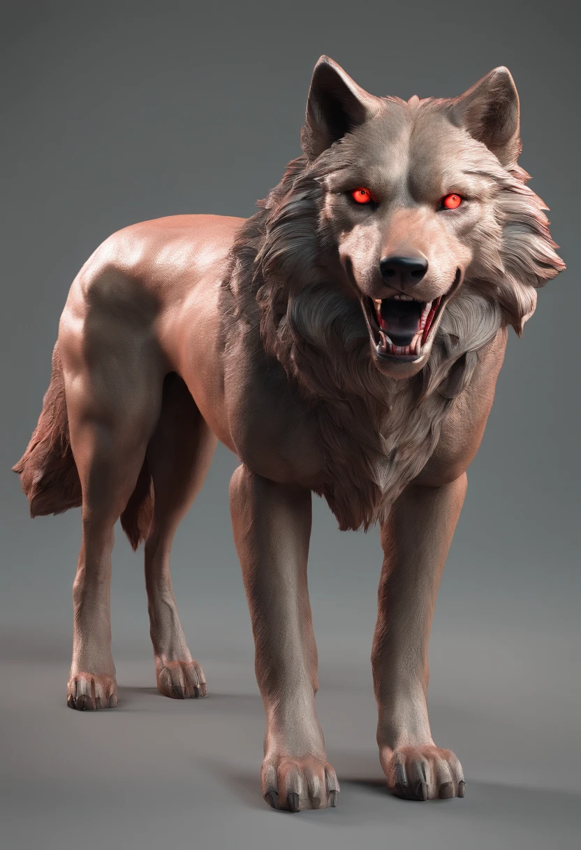 ultra realistic, homem atraente arrojado com cabelo vermelho brilhante, encarna o olhar como Constantino, Shadow creature standing behind him in the form of a wolf
