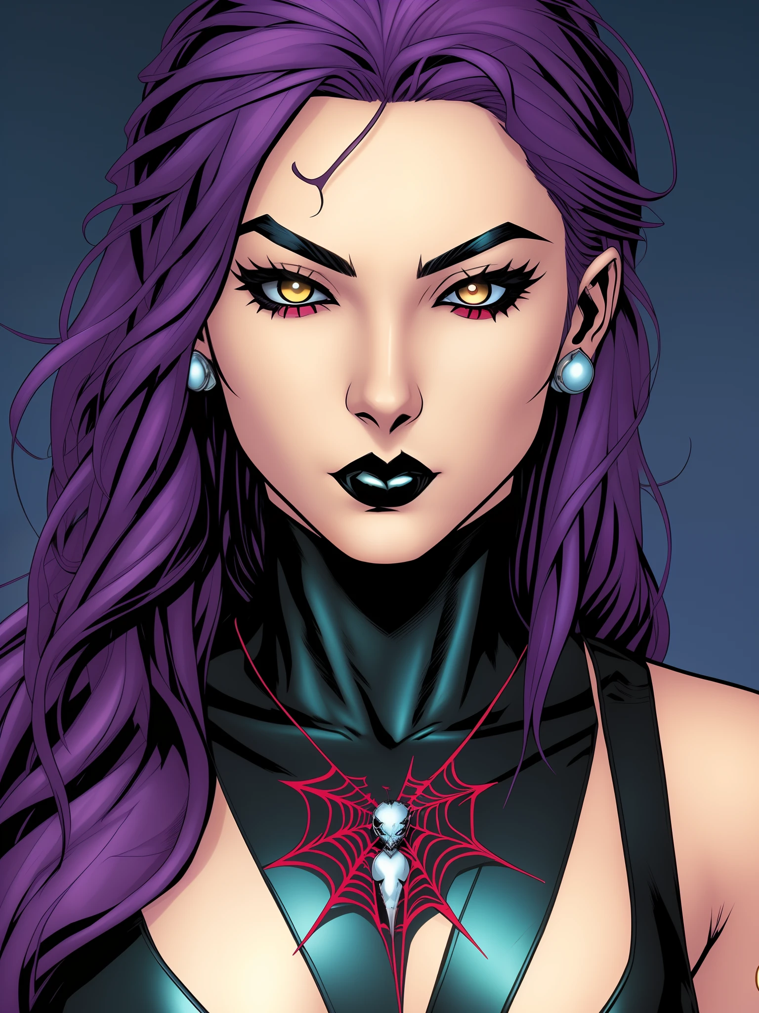 highly detailed marvel comic style goth spider girl with piercings